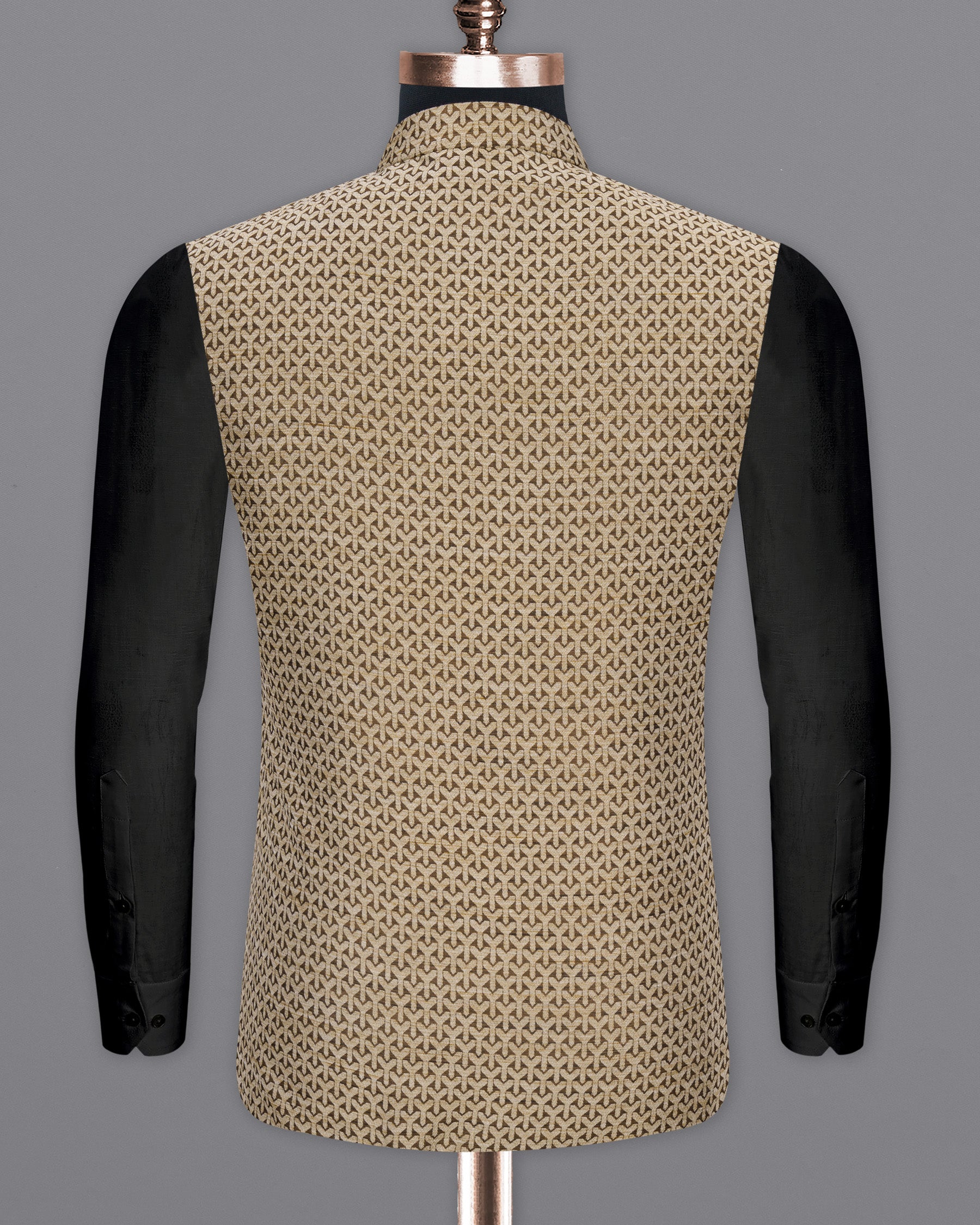 Shingle Fawn Brown and Sapling Beige Textured Nehru Jacket WC1675-36, WC1675-38, WC1675-40, WC1675-42, WC1675-44, WC1675-46, WC1675-48, WC1675-50, WC1675-52, WC1675-54, WC1675-56, WC1675-58, WC1675-60