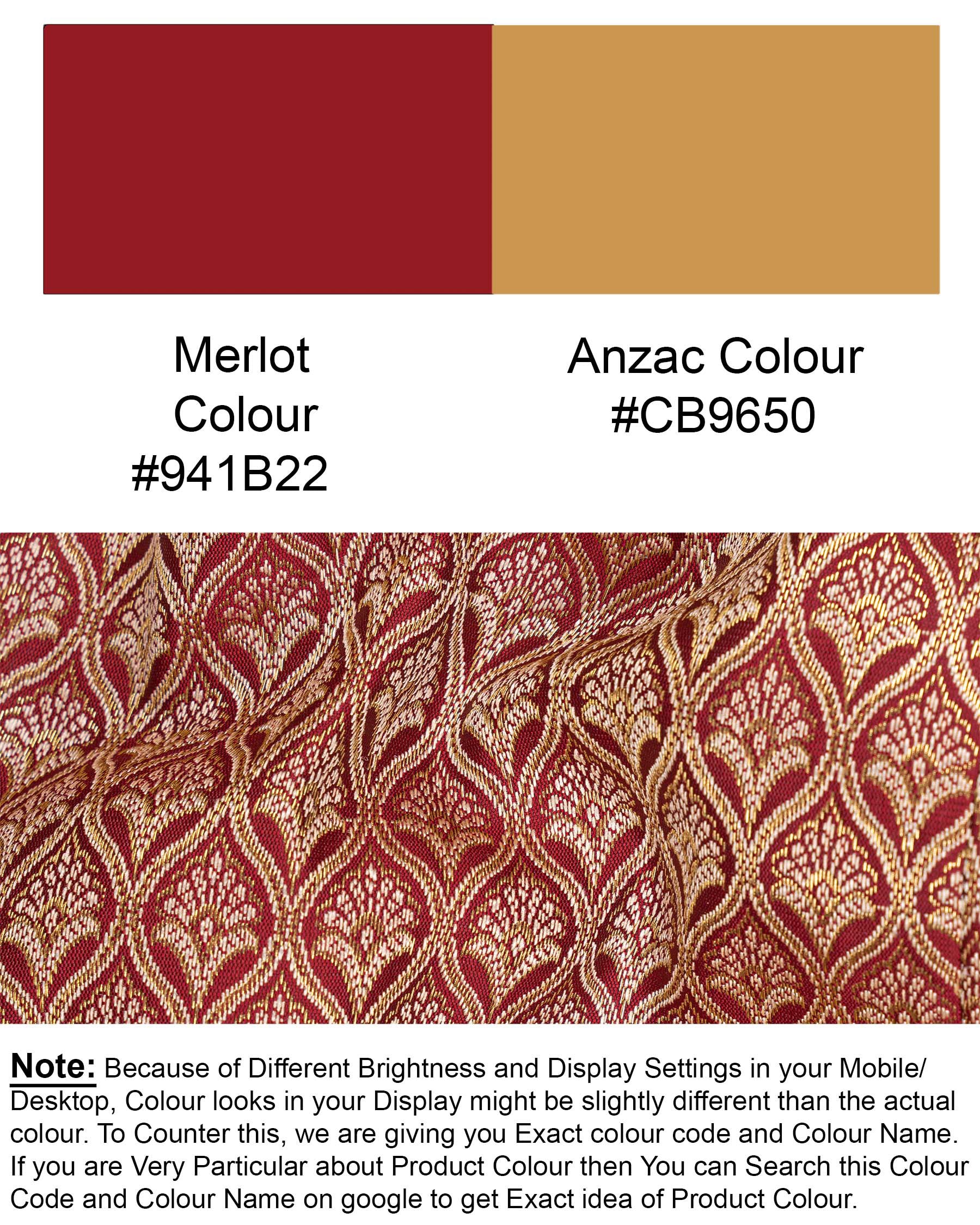 Merlot Red and Anzac Cream Jacquard Textured Nehru Jacket WC1677-36, WC1677-38, WC1677-40, WC1677-42, WC1677-44, WC1677-46, WC1677-48, WC1677-50, WC1677-52, WC1677-54, WC1677-56, WC1677-58, WC1677-60