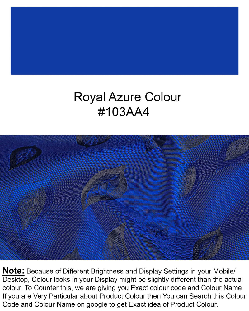 Royal Azure Blue Leaves Jacquard Textured Nehru Jacket WC1678-36, WC1678-38, WC1678-40, WC1678-42, WC1678-44, WC1678-46, WC1678-48, WC1678-50, WC1678-52, WC1678-54, WC1678-56, WC1678-58, WC1678-60