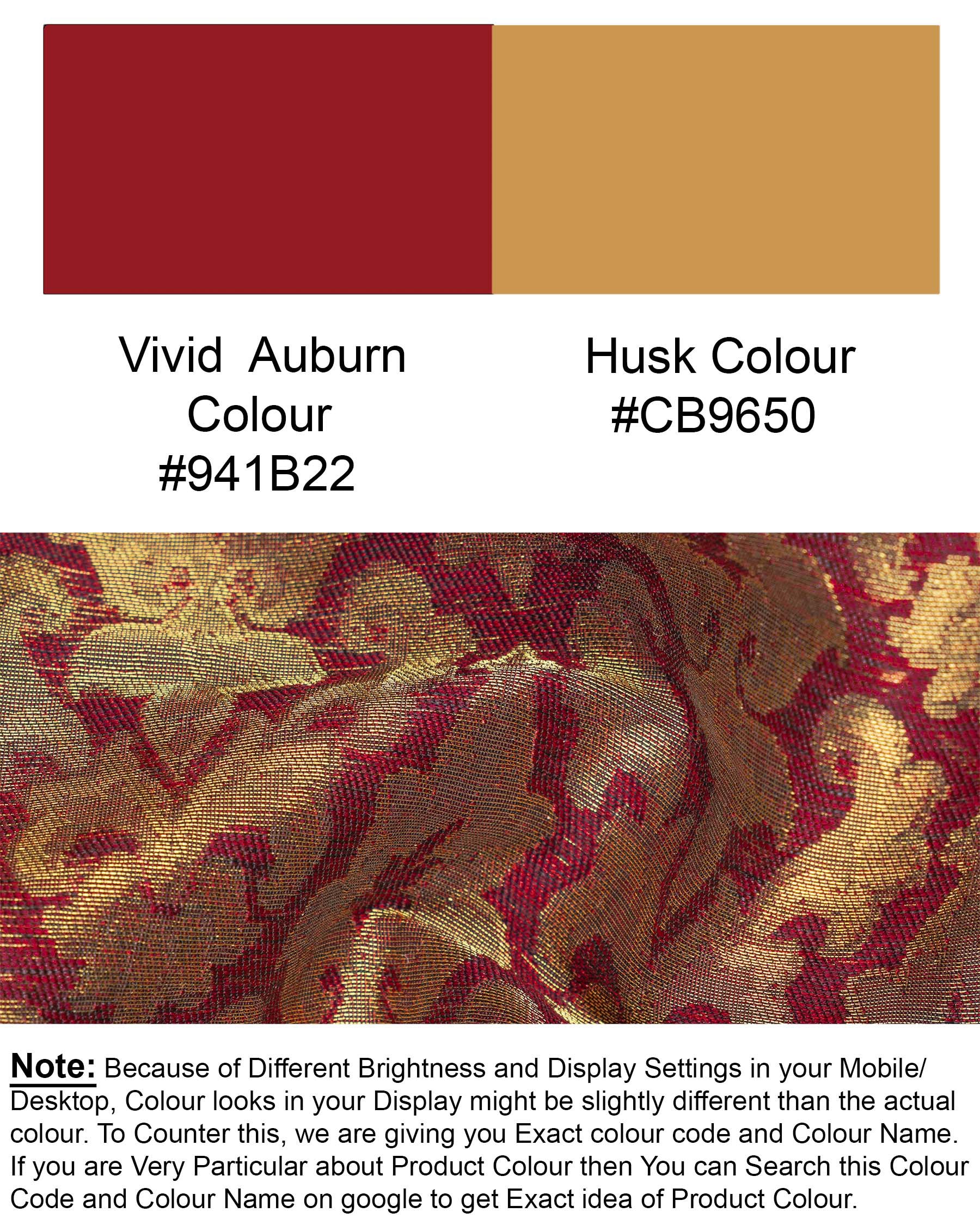 Vivid Auburm and Golden Jacquard Textured Nehru Jacket WC1679-36, WC1679-38, WC1679-40, WC1679-42, WC1679-44, WC1679-46, WC1679-48, WC1679-50, WC1679-52, WC1679-54, WC1679-56, WC1679-58, WC1679-60