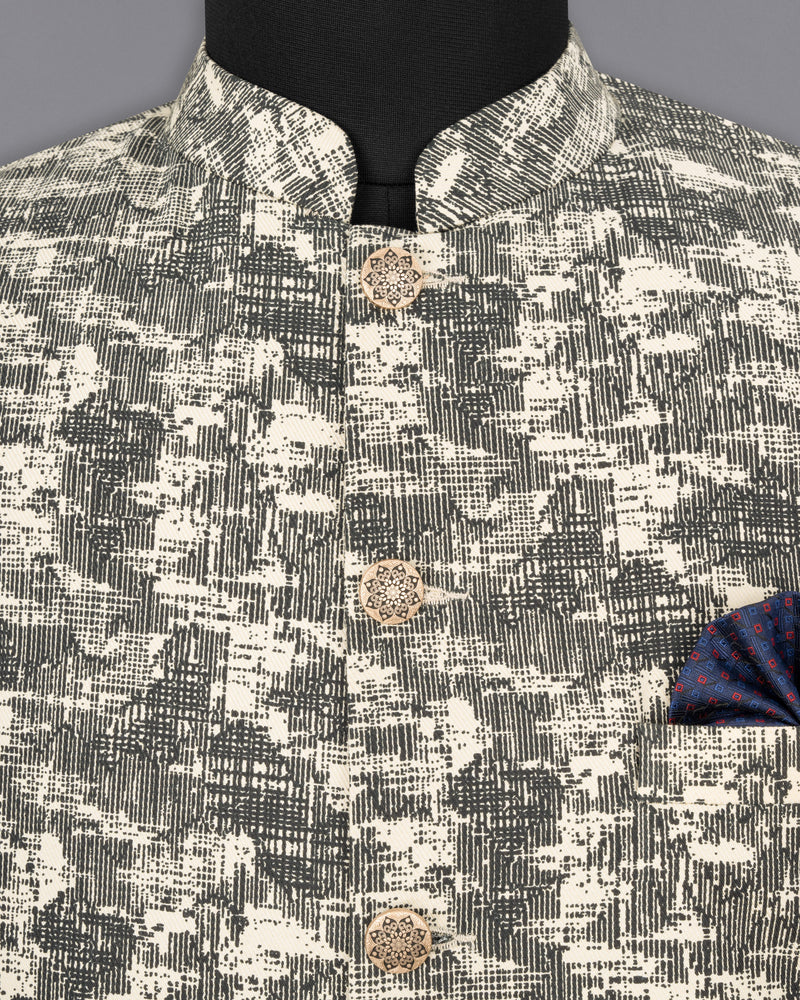 Bastille and Champagne Beige Abstract Print Nehru Jacket WC1680-36, WC1680-38, WC1680-40, WC1680-42, WC1680-44, WC1680-46, WC1680-48, WC1680-50, WC1680-52, WC1680-54, WC1680-56, WC1680-58, WC1680-60