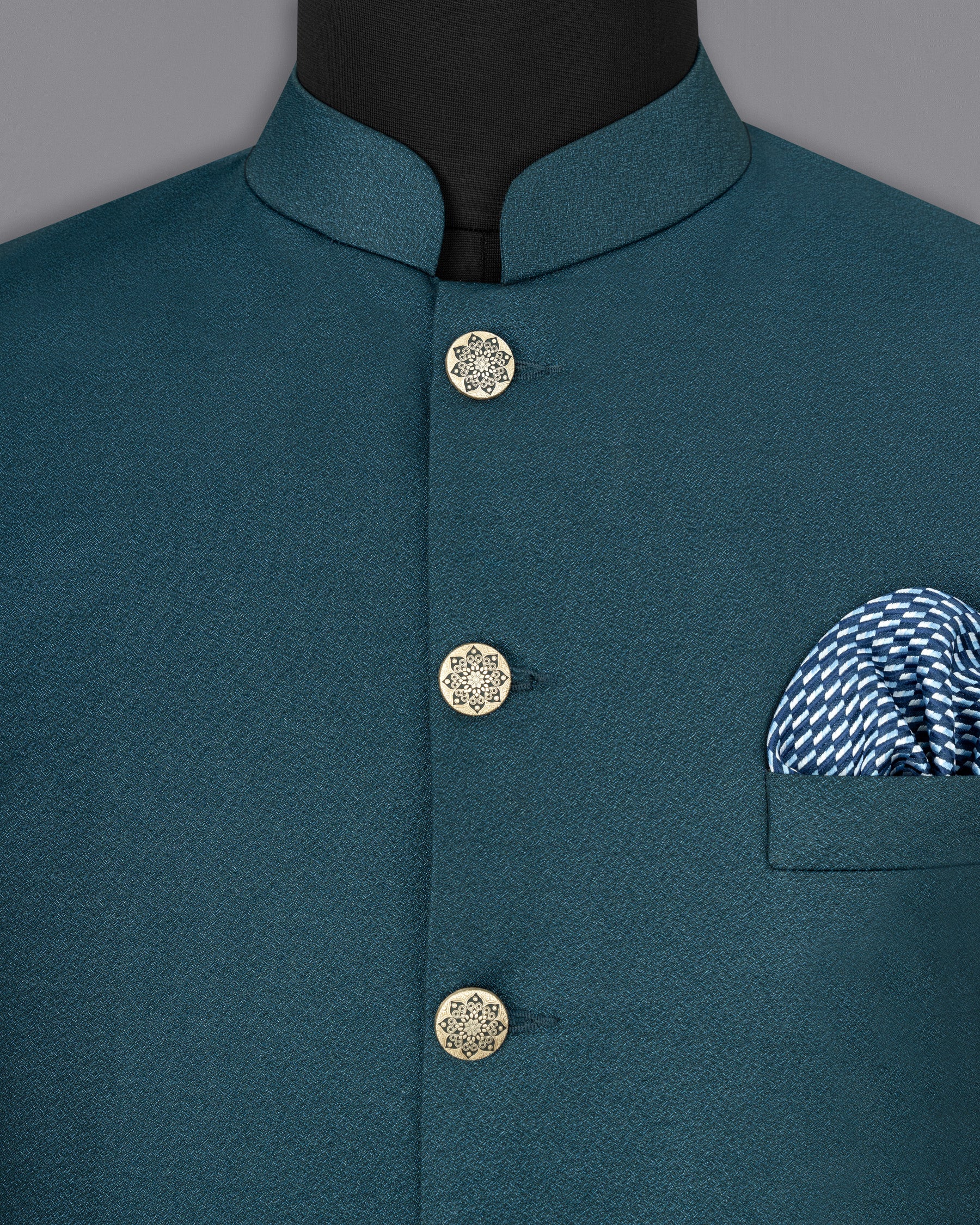 Cyprus Green Textured Nehru Jacket WC1682-36, WC1682-38, WC1682-40, WC1682-42, WC1682-44, WC1682-46, WC1682-48, WC1682-50, WC1682-52, WC1682-54, WC1682-56, WC1682-58, WC1682-60