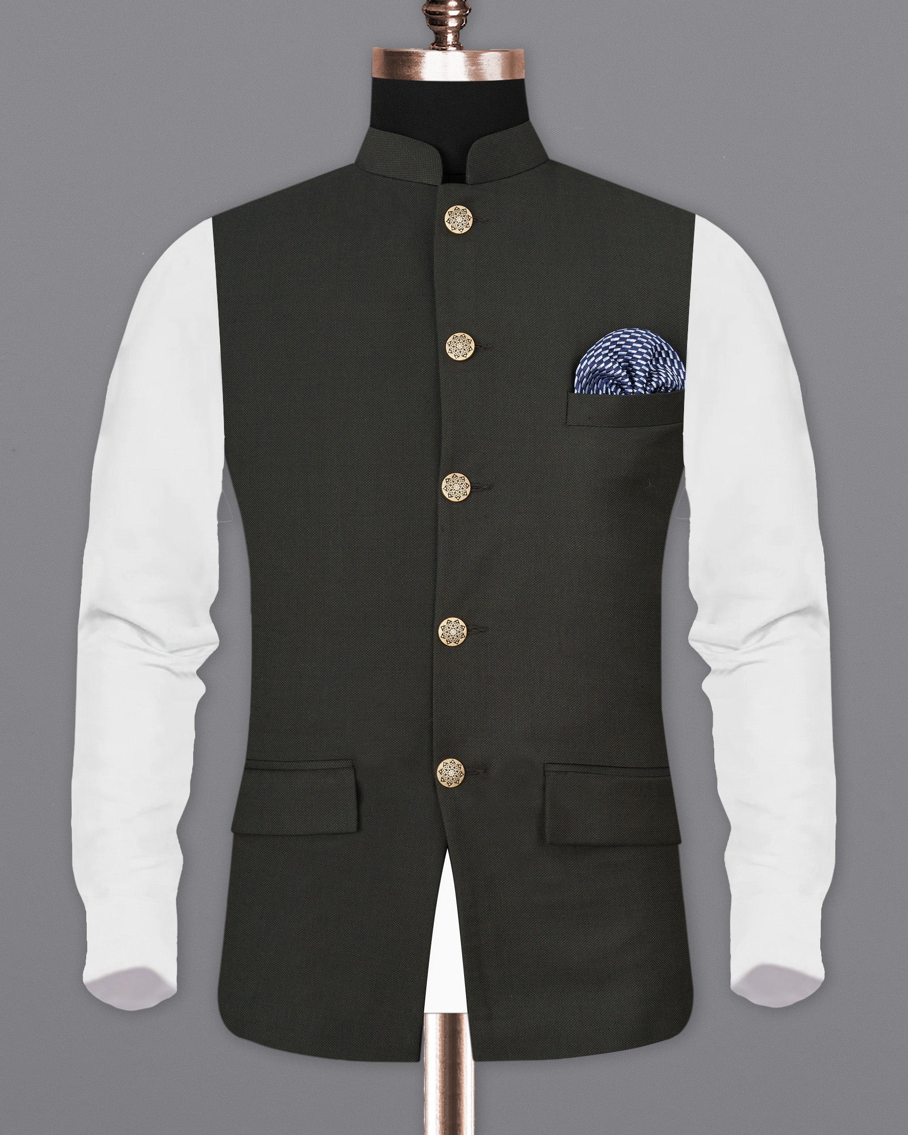 Baltic Sea Black Textured Nehru Jacket