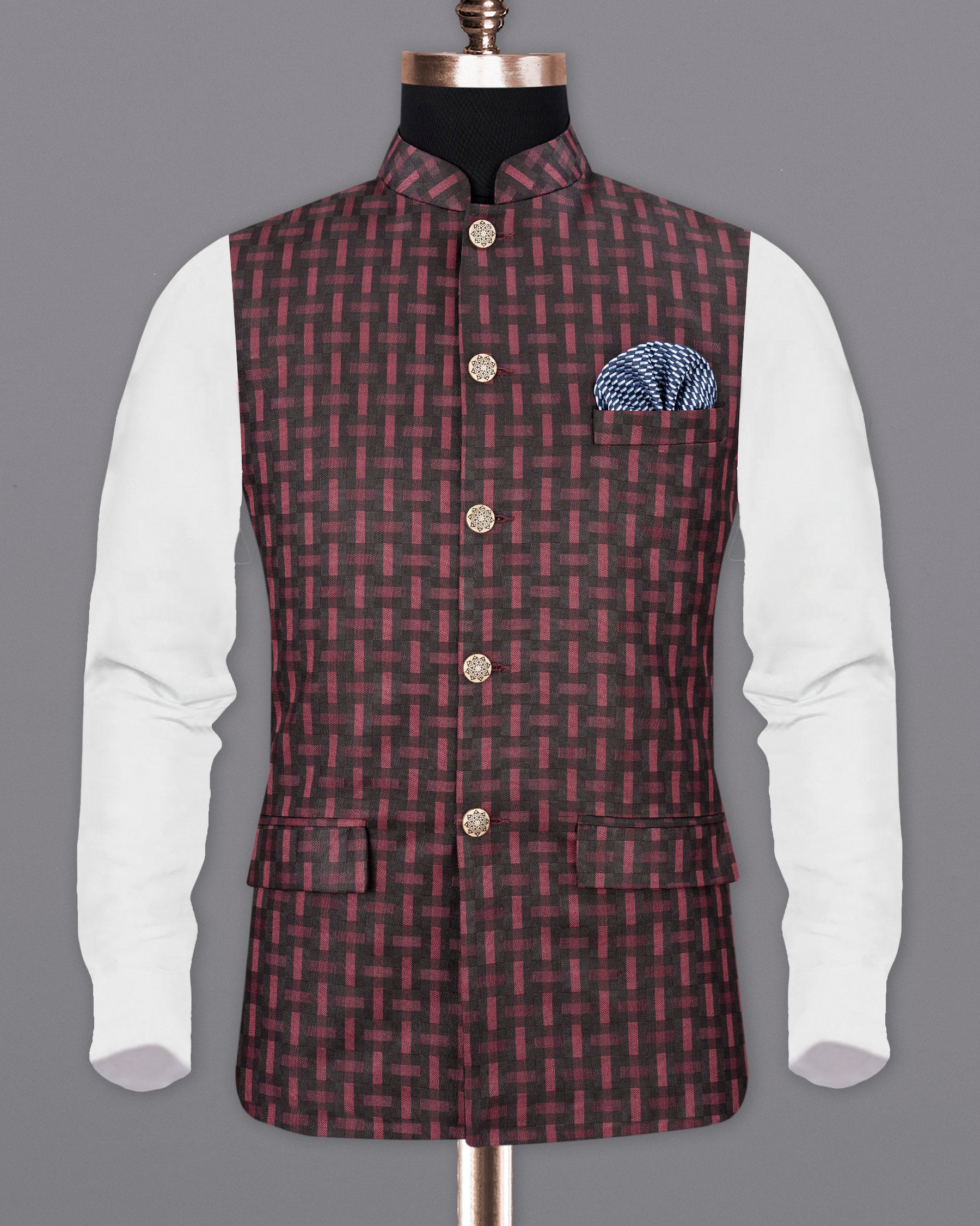 Copper Rust and Thunder Black Textured Nehru Jacket