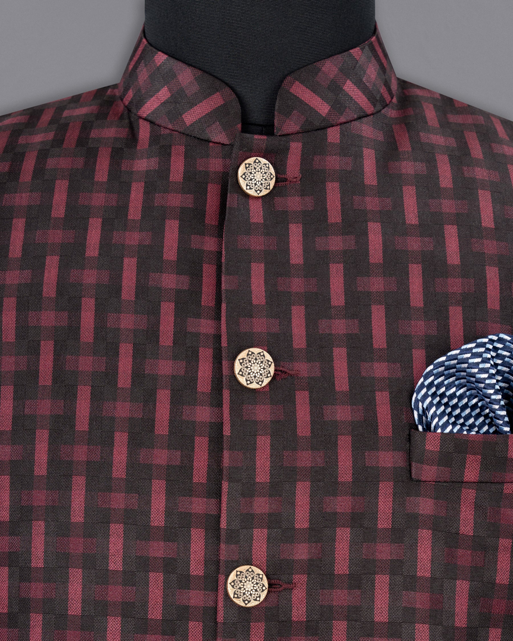 Copper Rust and Thunder Black Textured Nehru Jacket