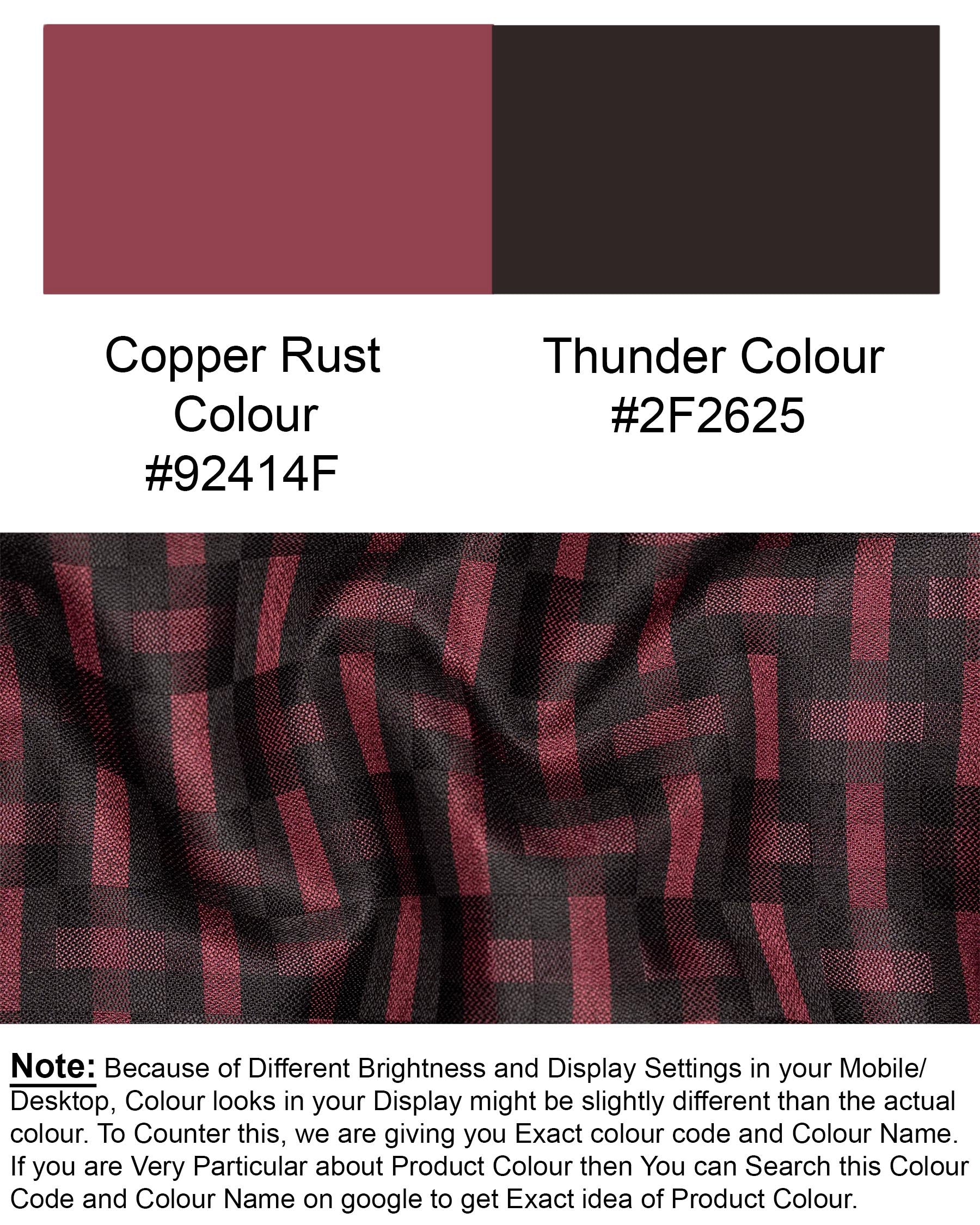 Copper Rust and Thunder Black Textured Nehru Jacket
