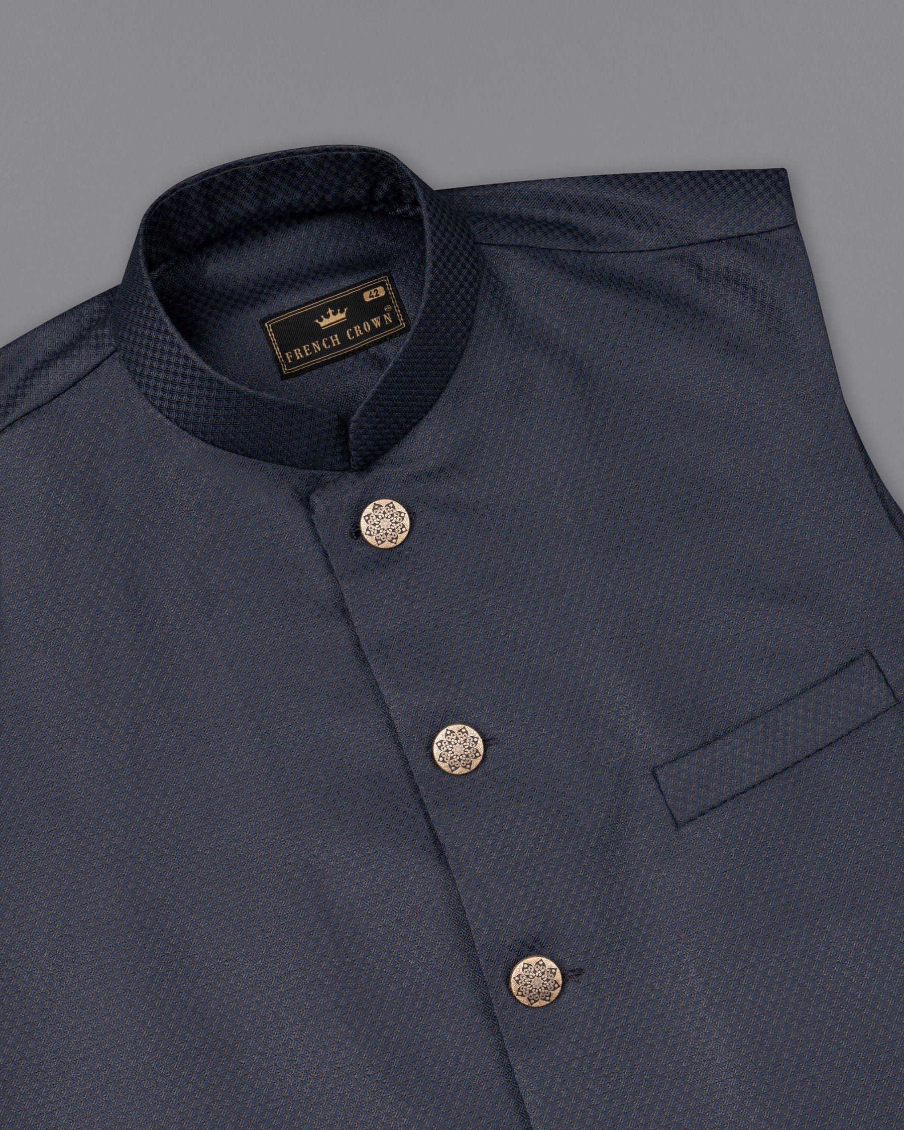 Limed Spruce Geometric Textured Nehru Jacket WC1775-36, WC1775-38, WC1775-40, WC1775-42, WC1775-44, WC1775-46, WC1775-48, WC1775-50, WC1775-52, WC1775-54, WC1775-56, WC1775-58, WC1775-60