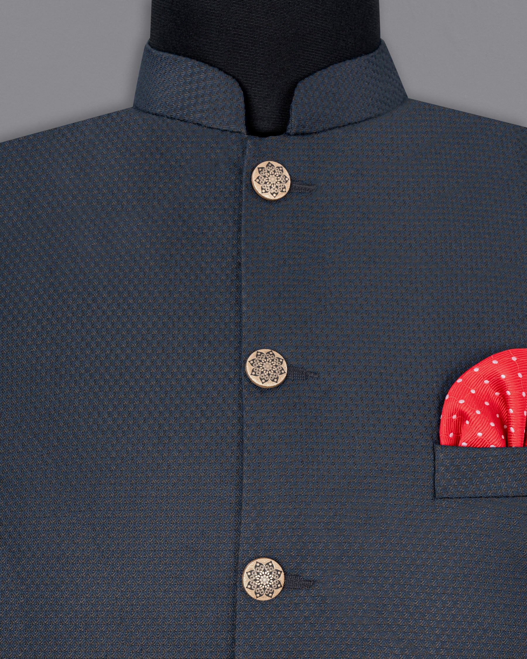 Limed Spruce Geometric Textured Nehru Jacket WC1775-36, WC1775-38, WC1775-40, WC1775-42, WC1775-44, WC1775-46, WC1775-48, WC1775-50, WC1775-52, WC1775-54, WC1775-56, WC1775-58, WC1775-60