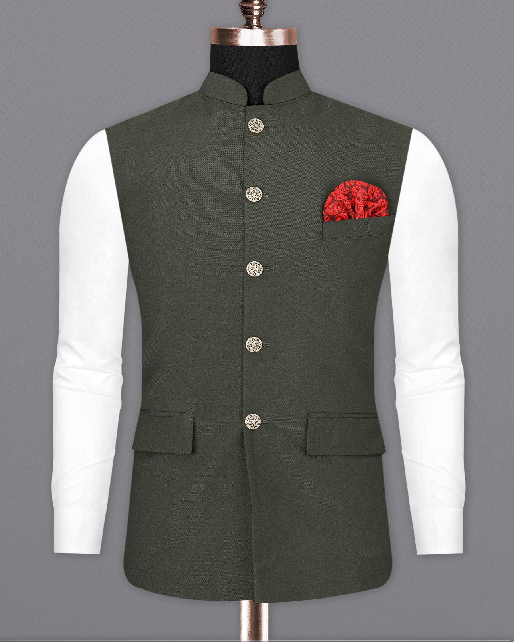 Wenge Green Nehru Jacket WC1859-36, WC1859-38, WC1859-40, WC1859-42, WC1859-44, WC1859-46, WC1859-48, WC1859-50, WC1859-52, WC1859-54, WC1859-56, WC1859-58, WC1859-60