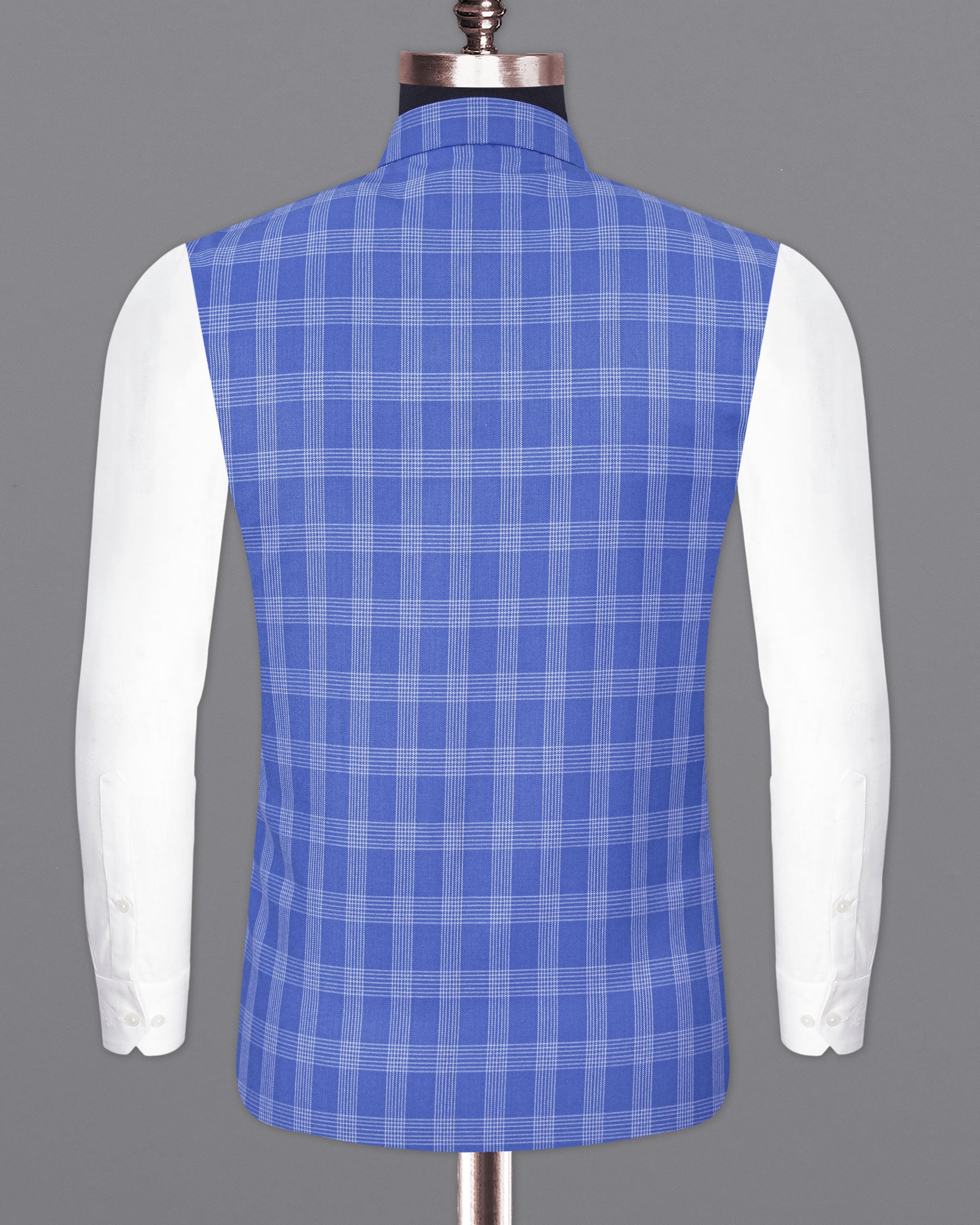 Glaucous Blue Plaid Nehru Jacket WC1860-36, WC1860-38, WC1860-40, WC1860-42, WC1860-44, WC1860-46, WC1860-48, WC1860-50, WC1860-52, WC1860-54, WC1860-56, WC1860-58, WC1860-60