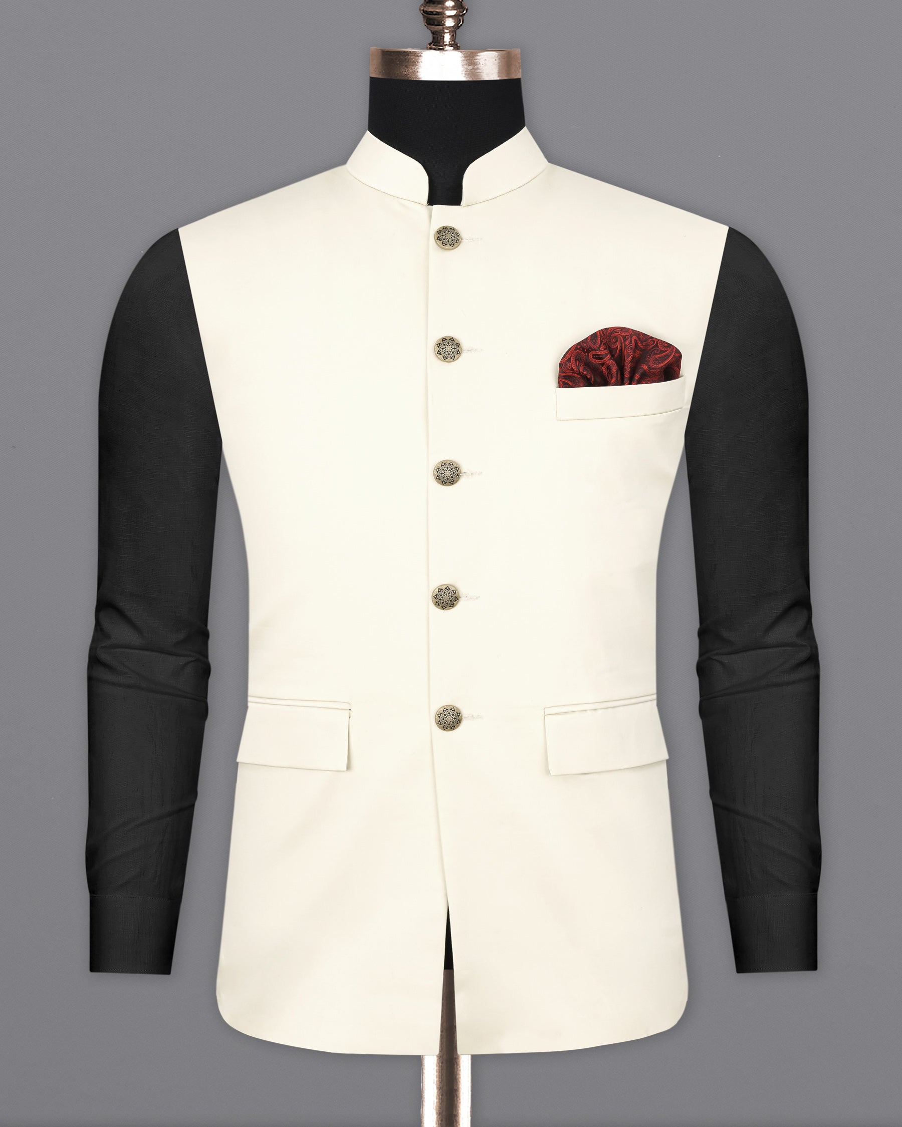 Meriono White Nehru Jacket WC1862-36, WC1862-38, WC1862-40, WC1862-42, WC1862-44, WC1862-46, WC1862-48, WC1862-50, WC1862-52, WC1862-54, WC1862-56, WC1862-58, WC1862-60