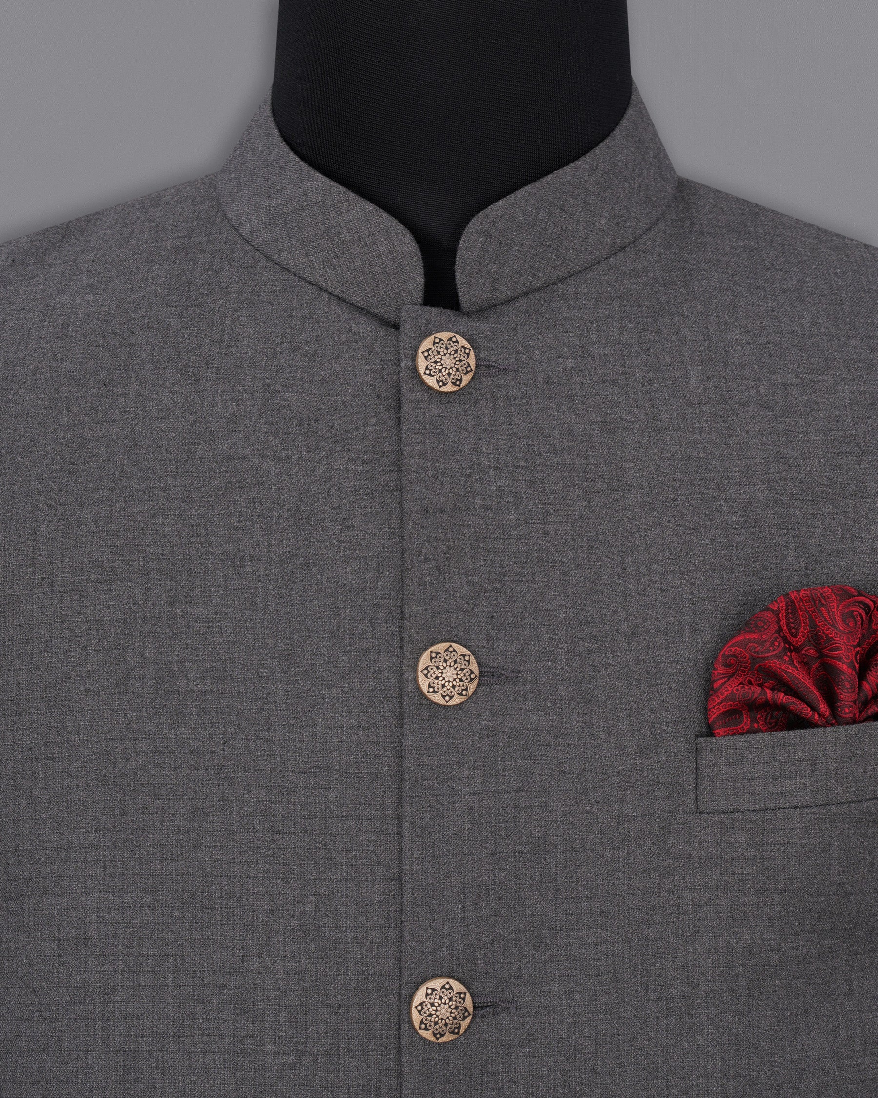 Vampire Gray Solid Nehru Jacket WC1903-36, WC1903-38, WC1903-40, WC1903-42, WC1903-44, WC1903-46, WC1903-48, WC1903-50, WC1903-52, WC1903-54, WC1903-56, WC1903-58, WC1903-60