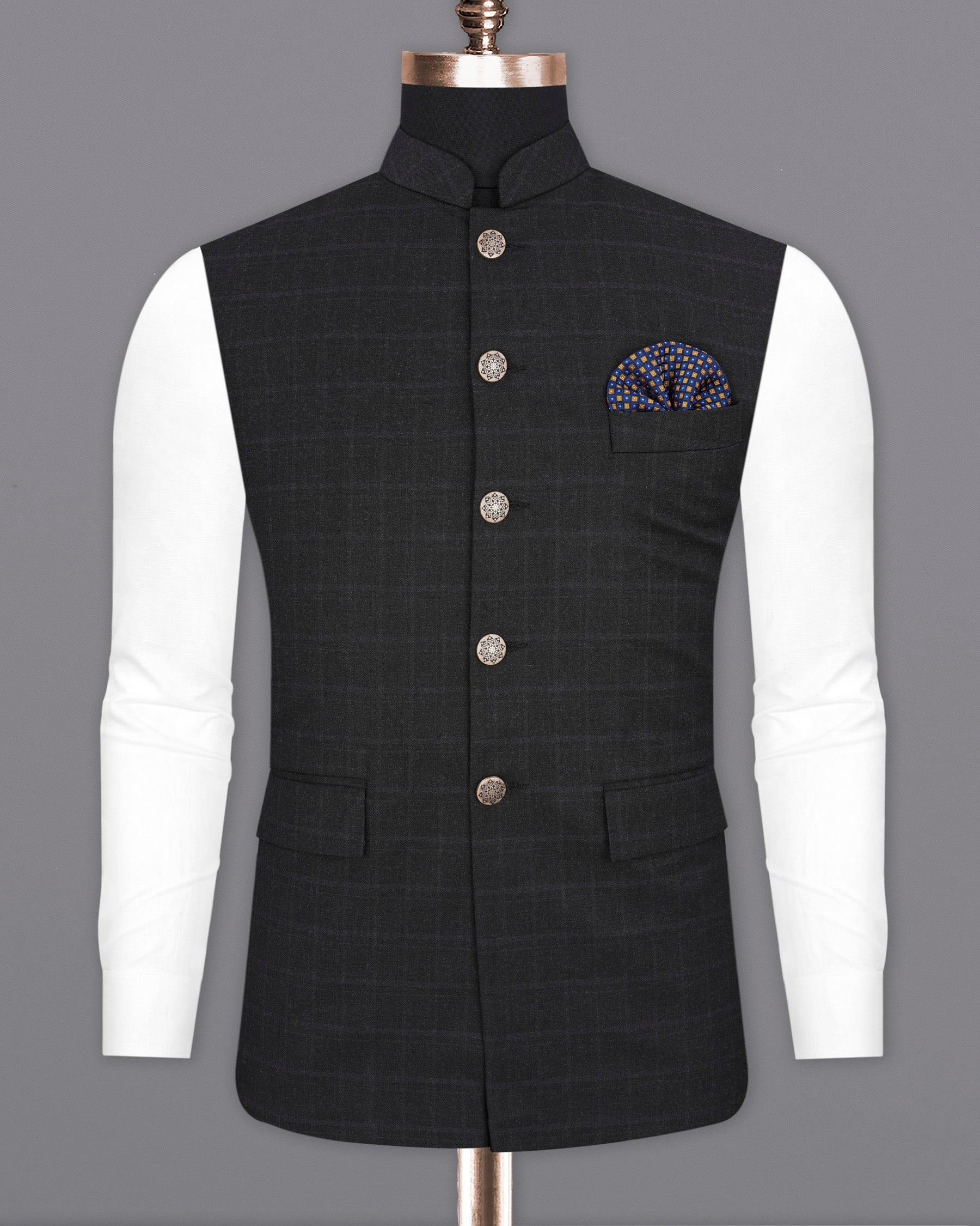 Shark Gray Plaid Nahru Jacket WC1946-36, WC1946-38, WC1946-40, WC1946-42, WC1946-44, WC1946-46, WC1946-48, WC1946-50, WC1946-52, WC1946-54, WC1946-56, WC1946-58, WC1946-60