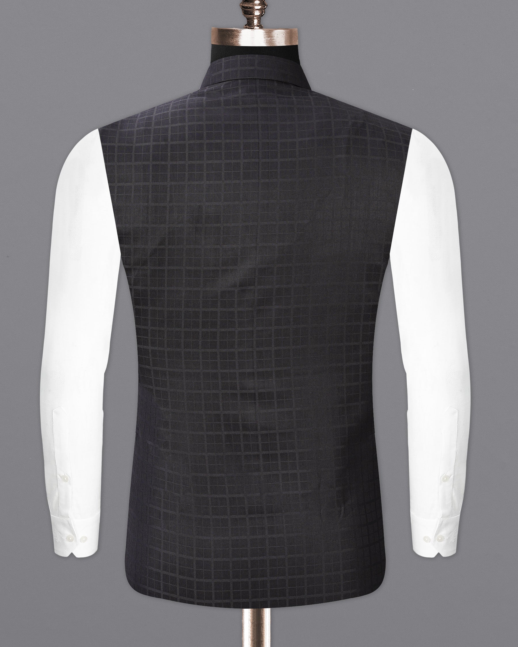 Baltic Sea Black Plaid Nehru Jacket WC1953-36, WC1953-38, WC1953-40, WC1953-42, WC1953-44, WC1953-46, WC1953-48, WC1953-50, WC1953-52, WC1953-54, WC1953-56, WC1953-58, WC1953-60