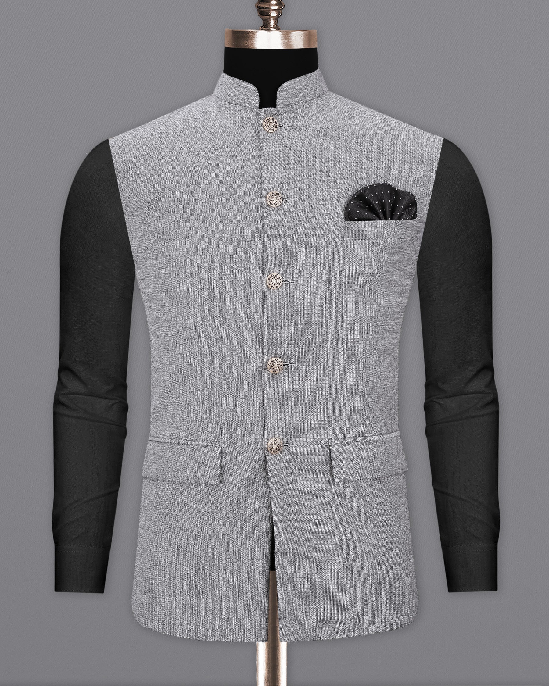 Star Dust Gray Cotton Nehru Jacket WC1957-36, WC1957-38, WC1957-40, WC1957-42, WC1957-44, WC1957-46, WC1957-48, WC1957-50, WC1957-52, WC1957-54, WC1957-56, WC1957-58, WC1957-60