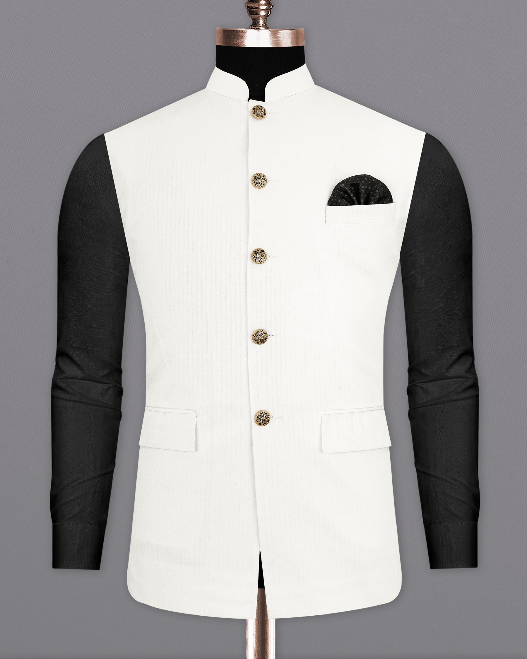 Bright White Cotton Nehru Jacket WC1971-36, WC1971-38, WC1971-40, WC1971-42, WC1971-44, WC1971-46, WC1971-48, WC1971-50, WC1971-52, WC1971-54, WC1971-56, WC1971-58, WC1971-60