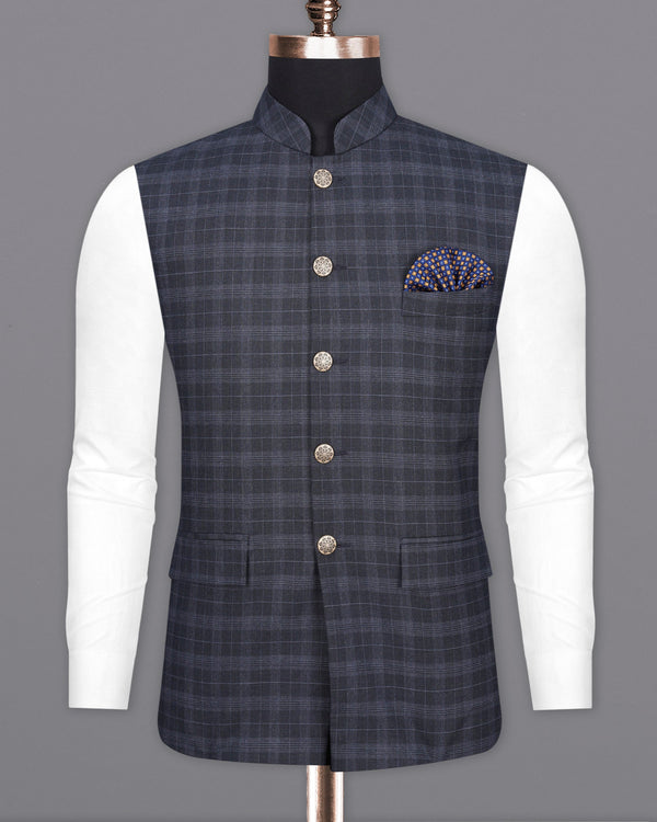 Iridium Dark Gray With Mobster Gray Plaid Nehru Jacket WC2004-36, WC2004-38, WC2004-40, WC2004-42, WC2004-44, WC2004-46, WC2004-48, WC2004-50, WC2004-52, WC2004-54, WC2004-56, WC2004-58, WC2004-60