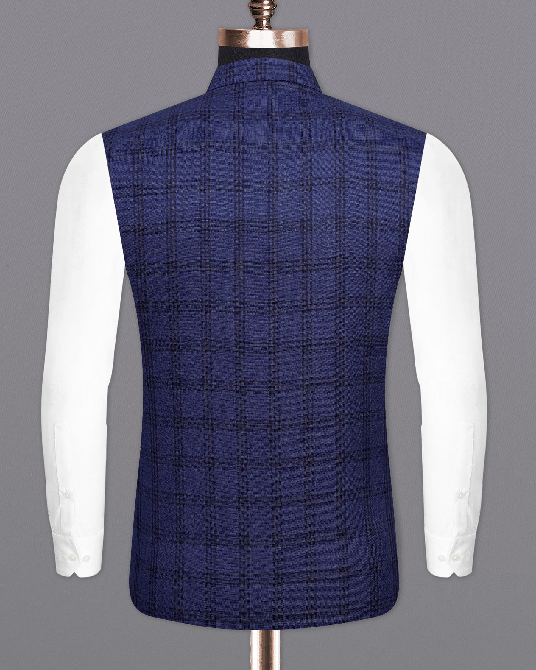 Cloud Burst Blue With Black Plaid Nehru Jacket WC2016-36, WC2016-38, WC2016-40, WC2016-42, WC2016-44, WC2016-46, WC2016-48, WC2016-50, WC2016-52, WC2016-54, WC2016-56, WC2016-58, WC2016-60