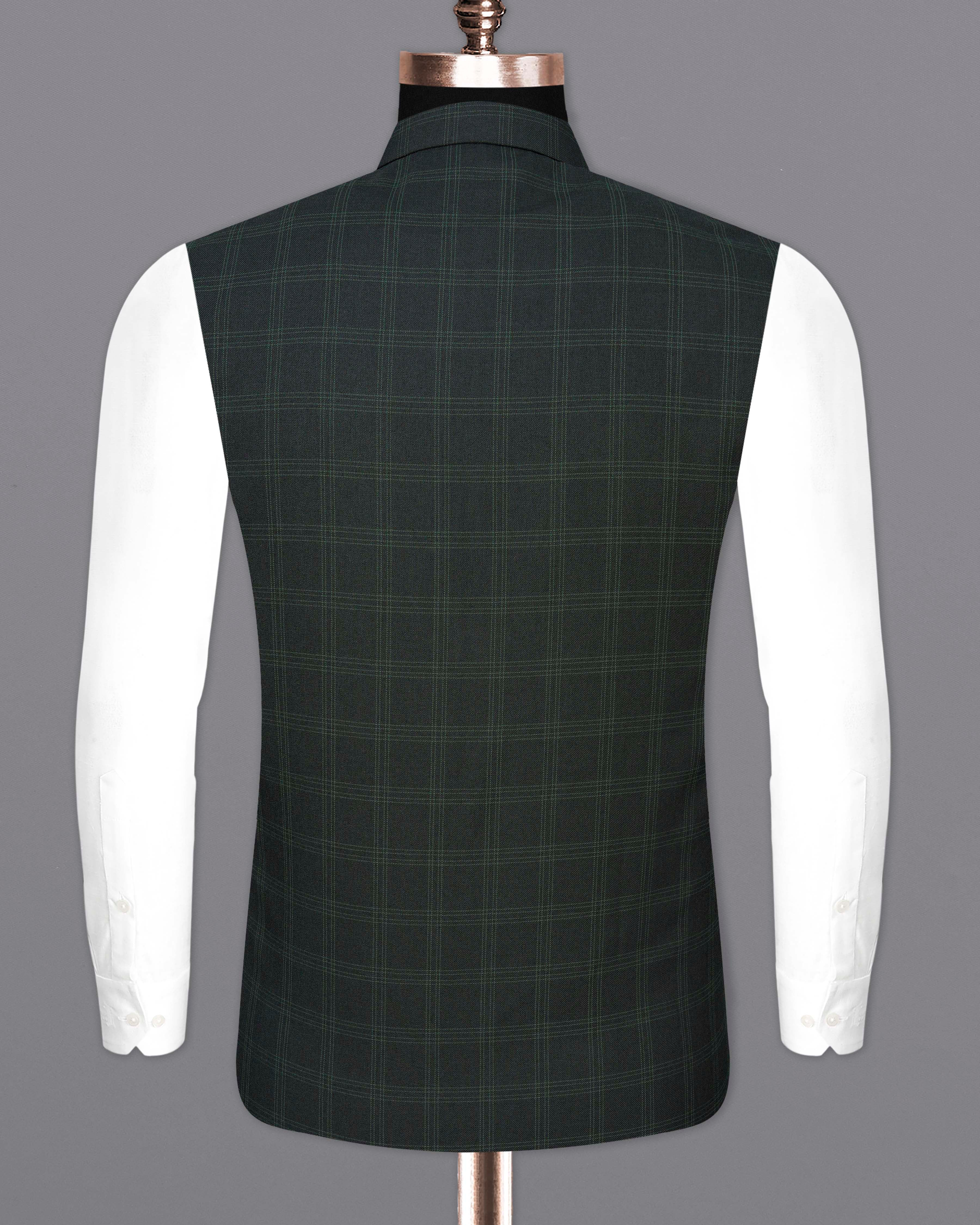 Zeus Green Plaid Bandhgala Nehru Jacket WC2039-36, WC2039-38, WC2039-40, WC2039-42, WC2039-44, WC2039-46, WC2039-48, WC2039-50, WC2039-52, WC2039-54, WC2039-56, WC2039-58, WC2039-60