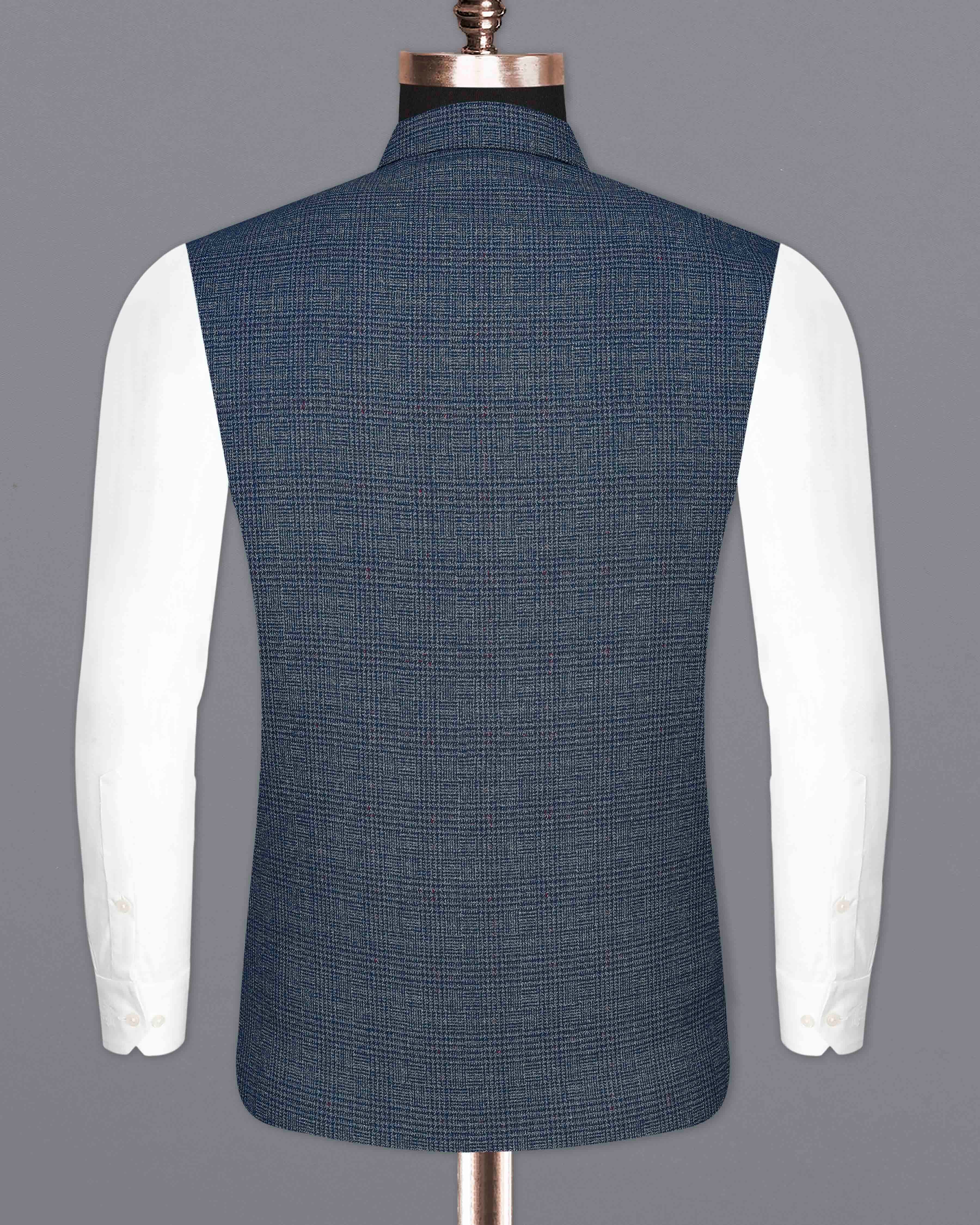 Bunting Blue Subtle Plaid Bandhgala Nehru Jacket WC2041-36, WC2041-38, WC2041-40, WC2041-42, WC2041-44, WC2041-46, WC2041-48, WC2041-50, WC2041-52, WC2041-54, WC2041-56, WC2041-58, WC2041-60