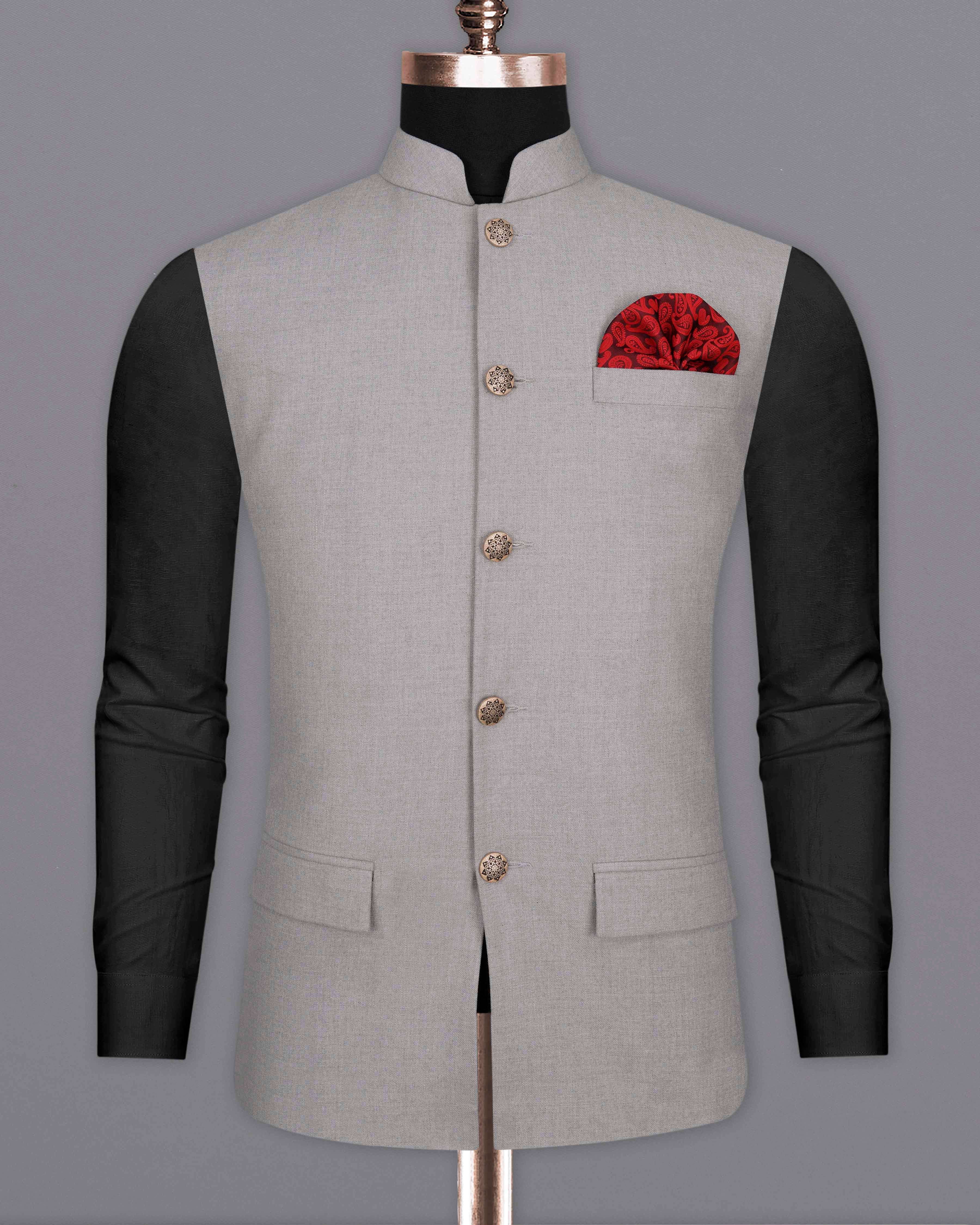 Spun Pearl Gray Textured Bandhgala Nehru Jacket WC2043-36, WC2043-38, WC2043-40, WC2043-42, WC2043-44, WC2043-46, WC2043-48, WC2043-50, WC2043-52, WC2043-54, WC2043-56, WC2043-58, WC2043-60