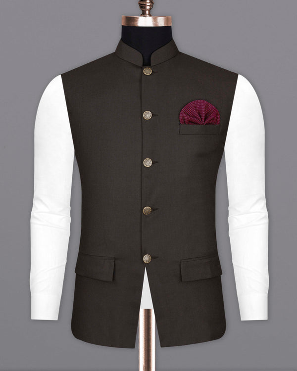 Baltic Sea Brown Bandhgala Nehru Jacket WC2083-36, WC2083-38, WC2083-40, WC2083-42, WC2083-44, WC2083-46, WC2083-48, WC2083-50, WC2083-52, WC2083-54, WC2083-56, WC2083-58, WC2083-60