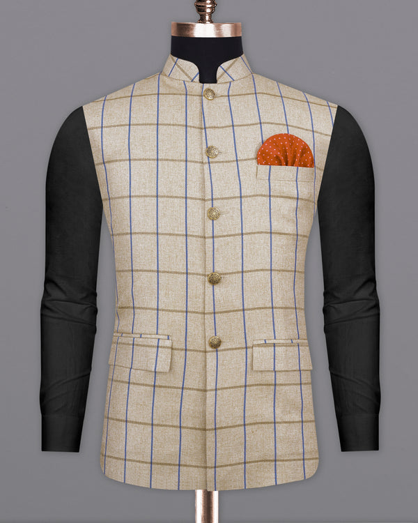 Mushroom Light Brown Checkered Bandhgala Nehru Jacket WC2139-38, WC2139-39, WC2139-40, WC2139-42, WC2139-44, WC2139-46, WC2139-48, WC2139-50, WC2139-52