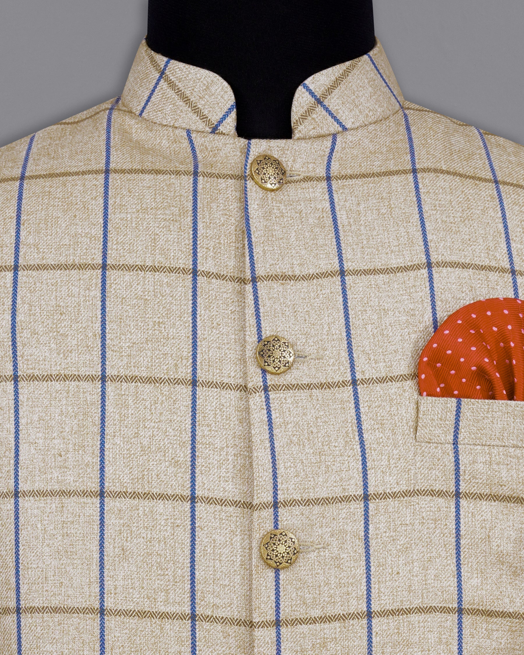 Mushroom Light Brown Checkered Bandhgala Nehru Jacket WC2139-38, WC2139-39, WC2139-40, WC2139-42, WC2139-44, WC2139-46, WC2139-48, WC2139-50, WC2139-52