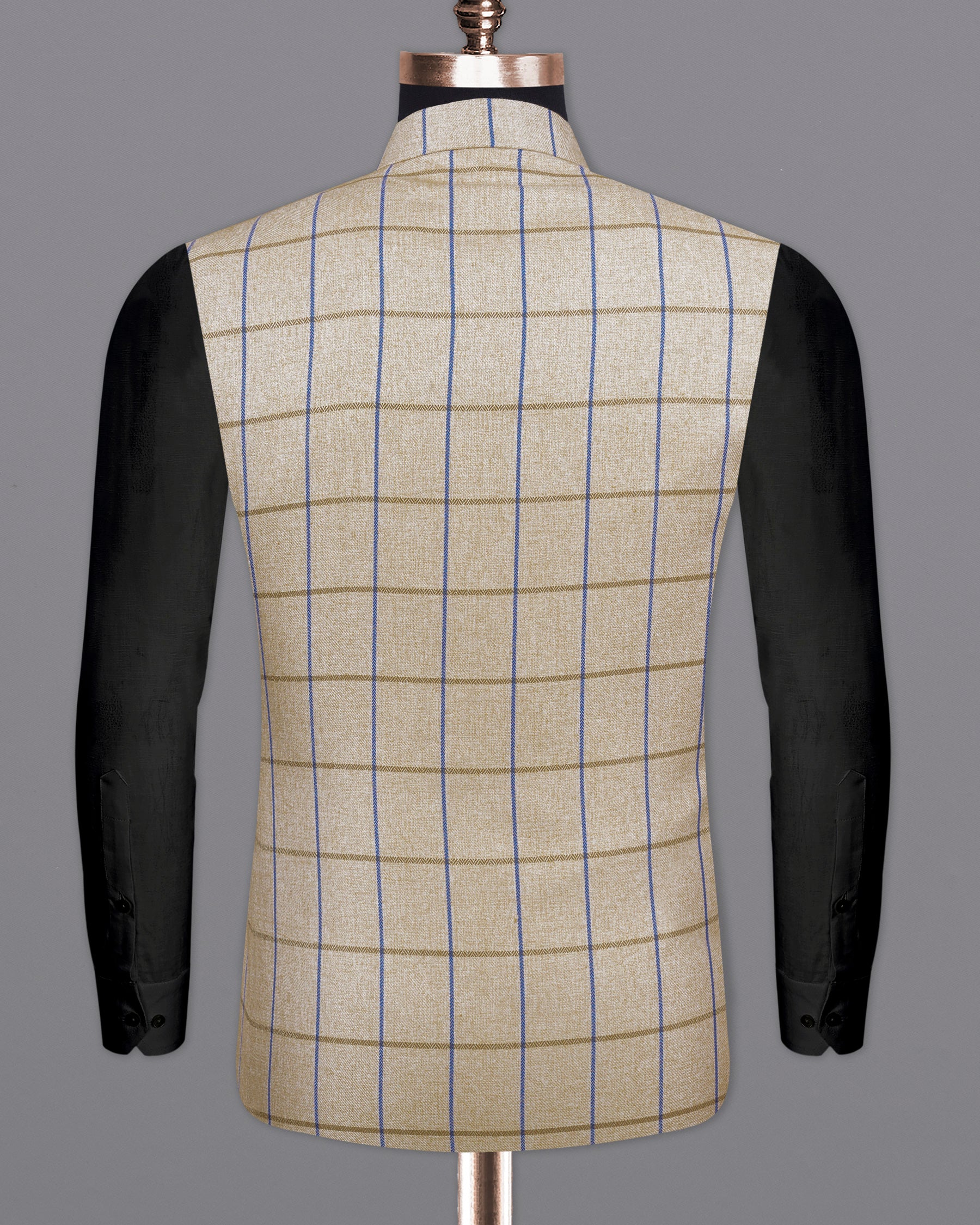 Mushroom Light Brown Checkered Bandhgala Nehru Jacket WC2139-38, WC2139-39, WC2139-40, WC2139-42, WC2139-44, WC2139-46, WC2139-48, WC2139-50, WC2139-52