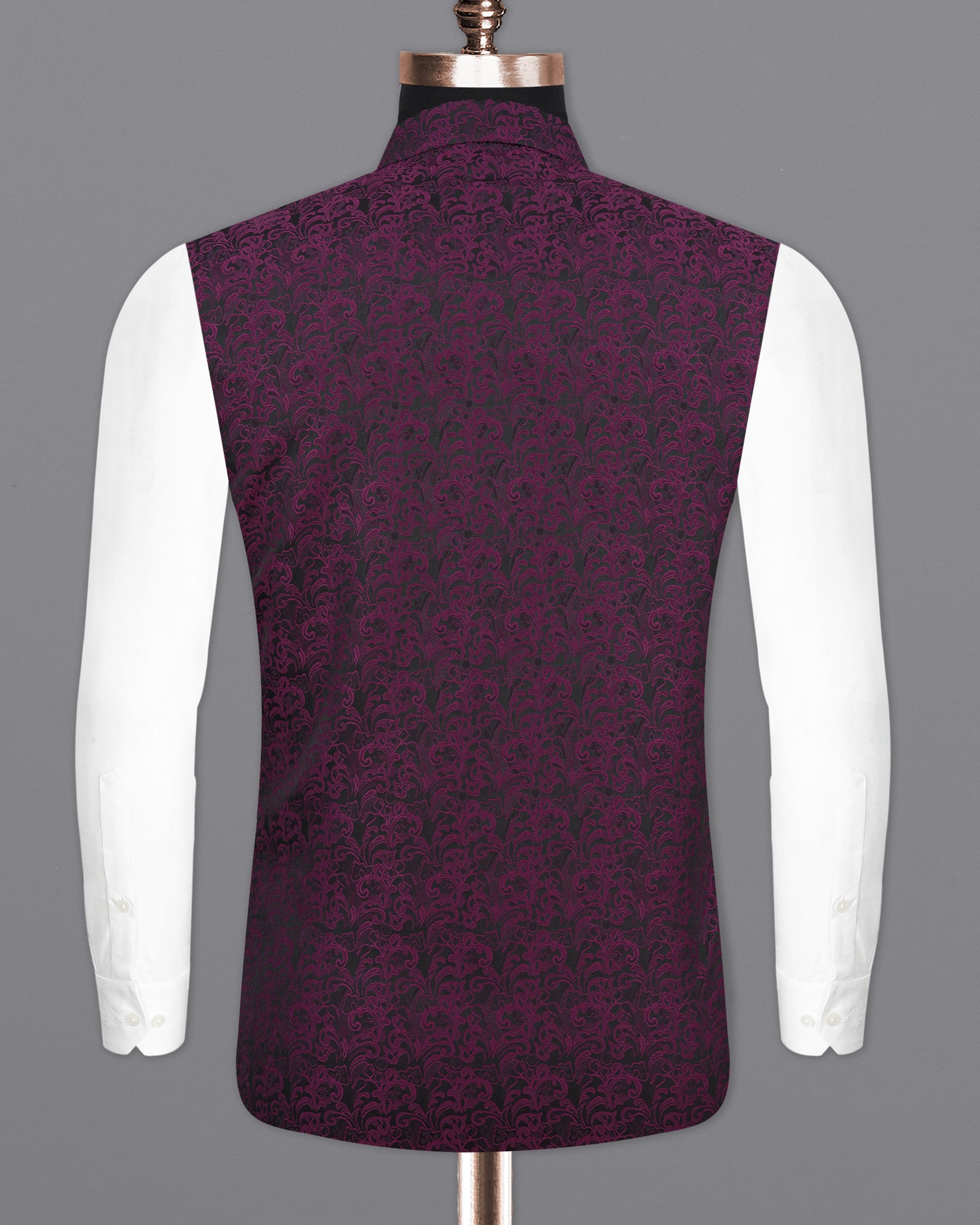 Thunder Dark Maroon with Byzantium Maroon Damask Bandhgala Nehru Jacket  WC2159-38, WC2159-39, WC2159-40, WC2159-42, WC2159-44, WC2159-46, WC2159-48, WC2159-50, WC2159-52