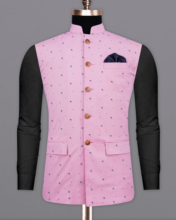 Melanie Pink with Fiord Blue Printed Premium Cotton Designer Nehru Jacket WC2161-38, WC2161-39, WC2161-40, WC2161-42, WC2161-44, WC2161-46, WC2161-48, WC2161-50, WC2161-52