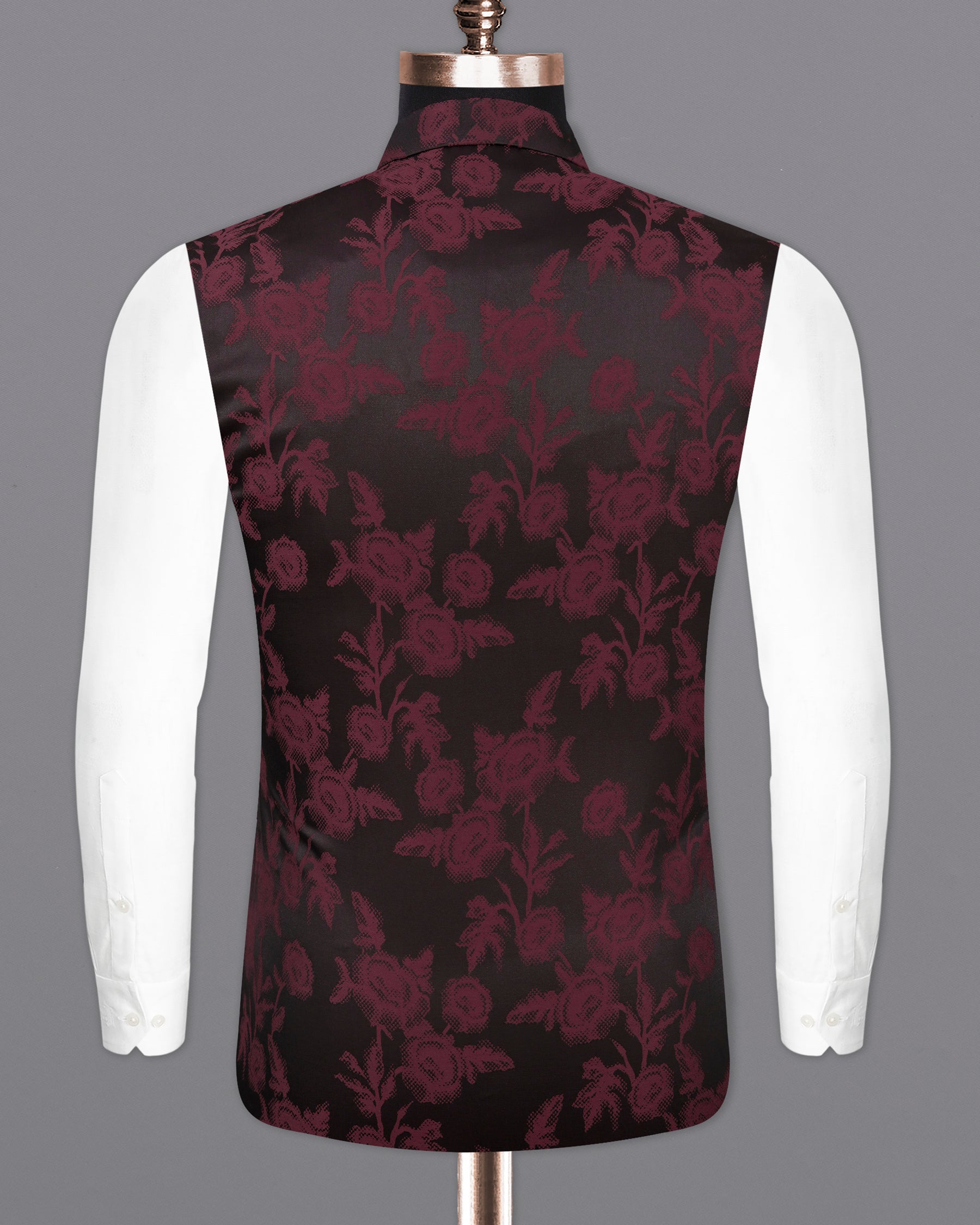 Zeus Black with Lonestar Maroon Floral Printed Nehru Jacket WC2163-38, WC2163-39, WC2163-40, WC2163-42, WC2163-44, WC2163-46, WC2163-48, WC2163-50, WC2163-52