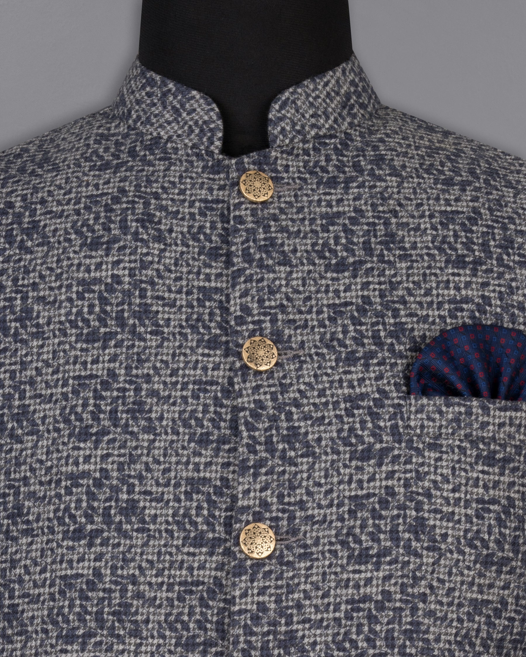 Dawn Gray and Gunmetal Navy Blue Subtle Textured Premium Cotton Designer Nehru Jacket  WC2181-36, WC2181-38, WC2181-40, WC2181-42, WC2181-44, WC2181-46, WC2181-48, WC2181-50, WC2181-52, WC2181-54, WC2181-56, WC2181-58, WC2181-60