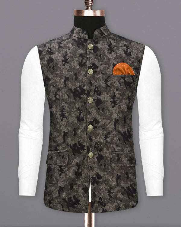 Tundora Brown with Jade Black Ditsy Textured Designer Nehru Jacket  WC2187-36, WC2187-38, WC2187-40, WC2187-42, WC2187-44, WC2187-46, WC2187-48, WC2187-50, WC2187-52, WC2187-54, WC2187-56, WC2187-58, WC2187-60