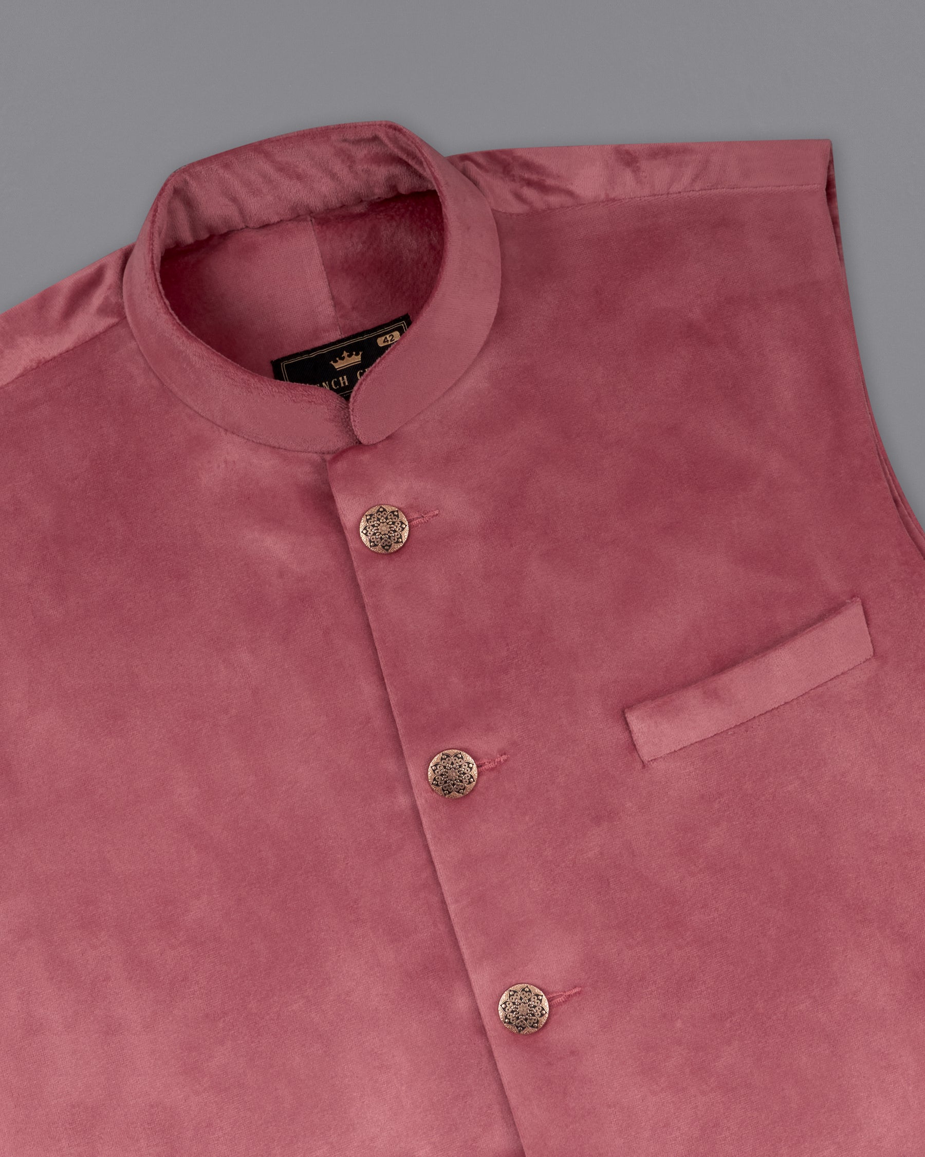 Coral Pink Premium Velvet Designer Nehru Jacket  WC2206-36, WC2206-38, WC2206-40, WC2206-42, WC2206-44, WC2206-46, WC2206-48, WC2206-50, WC2206-52, WC2206-54, WC2206-56, WC2206-58, WC2206-60