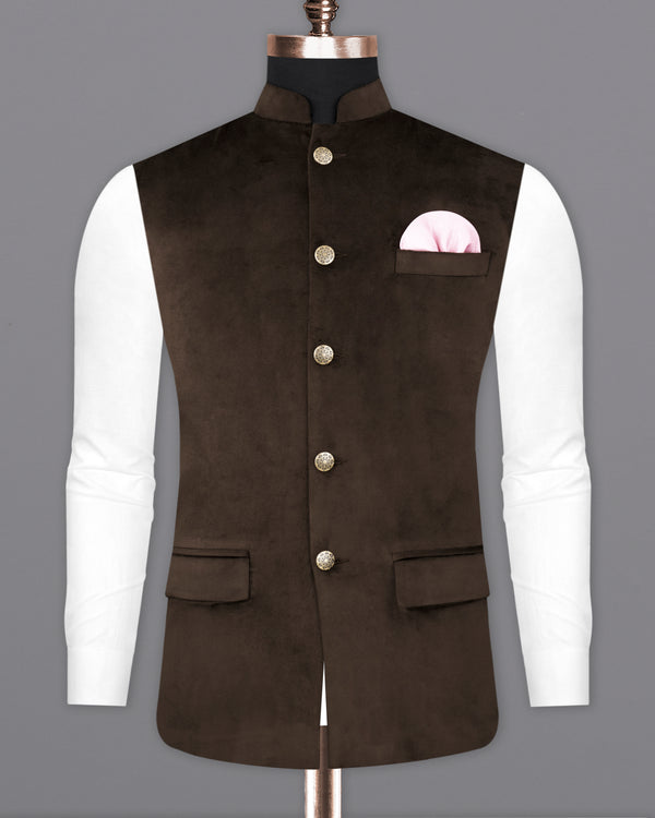 Bistre Brown Velvet Designer Nehru Jacket  WC2226-36, WC2226-38, WC2226-40, WC2226-42, WC2226-44, WC2226-46, WC2226-48, WC2226-50, WC2226-52, WC2226-54, WC2226-56, WC2226-58, WC2226-60