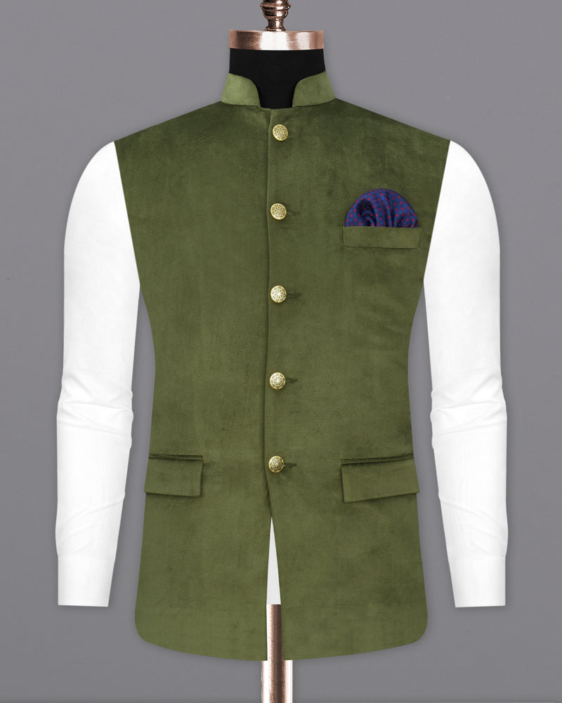 FUSCOUS GREEN VELVET DESIGNER NEHRU JACKET