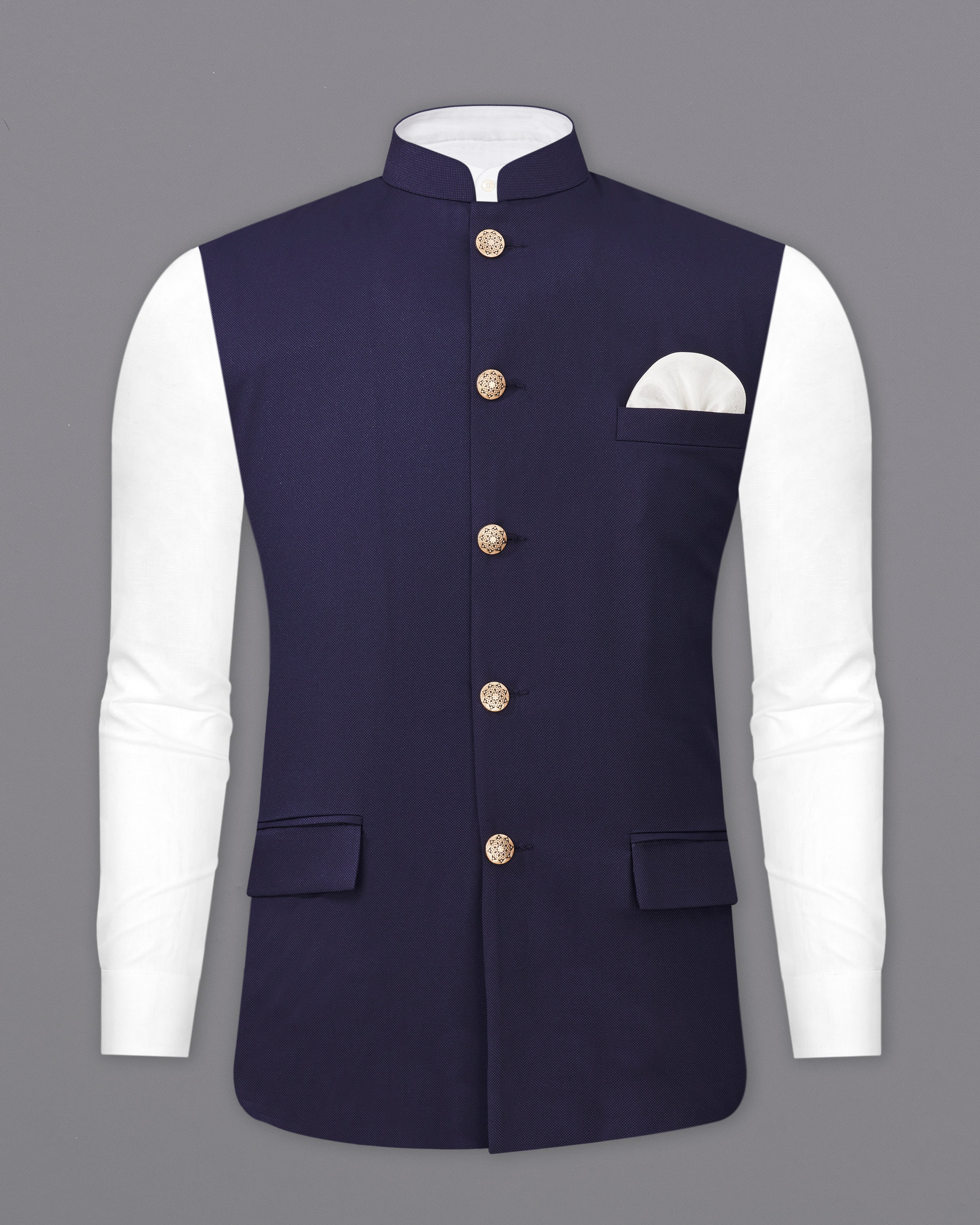 Ebony Clay Navy Blue  Nehru Jacket