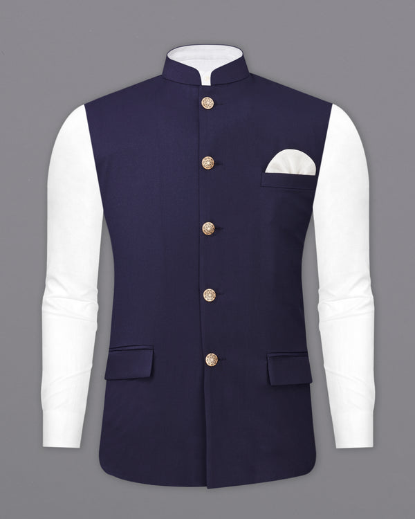 Ebony Clay Navy Blue  Nehru Jacket