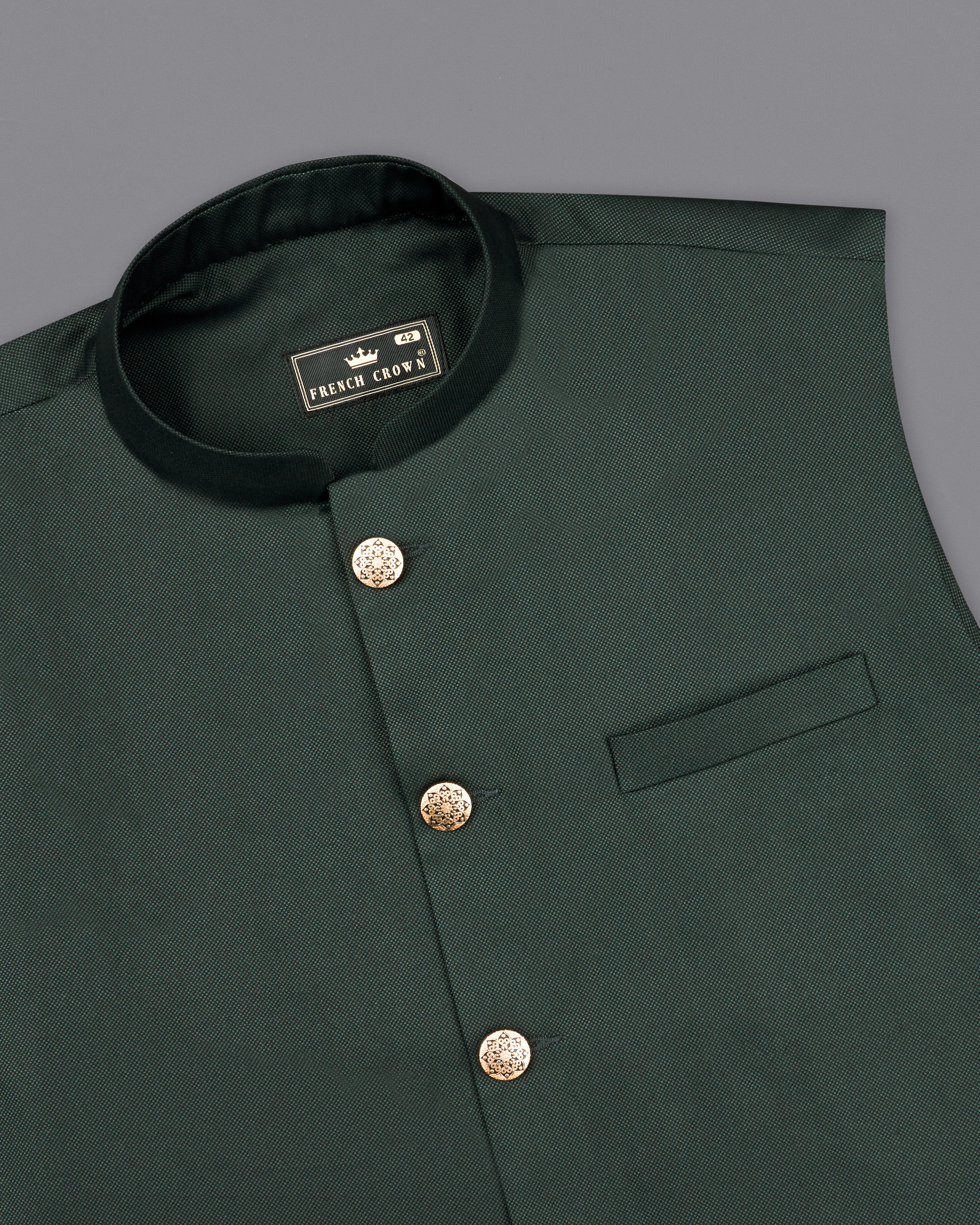 Heavy Metal Green Nehru Jacket WC2280-36, WC2280-38, WC2280-40, WC2280-42, WC2280-44, WC2280-46, WC2280-48, WC2280-50, WC2280-52, WC2280-54, WC2280-56, WC2280-58, WC2280-60