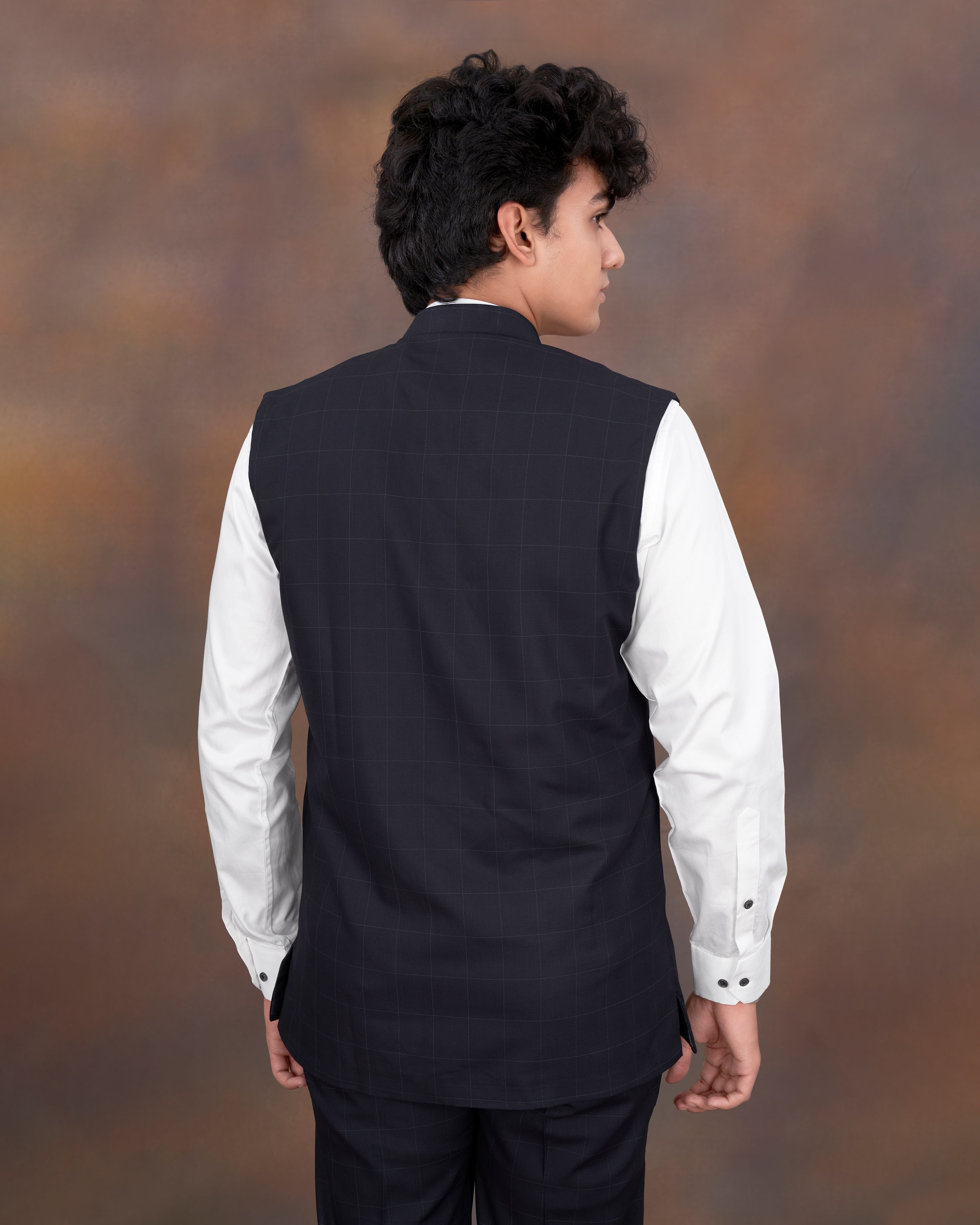 Mirage Blue Plaid Nehru Jacket WC2333-36, WC2333-38, WC2333-40, WC2333-42, WC2333-44, WC2333-46, WC2333-48, WC2333-50, WC2333-52, WC2333-54, WC2333-56, WC2333-58, WC2333-60