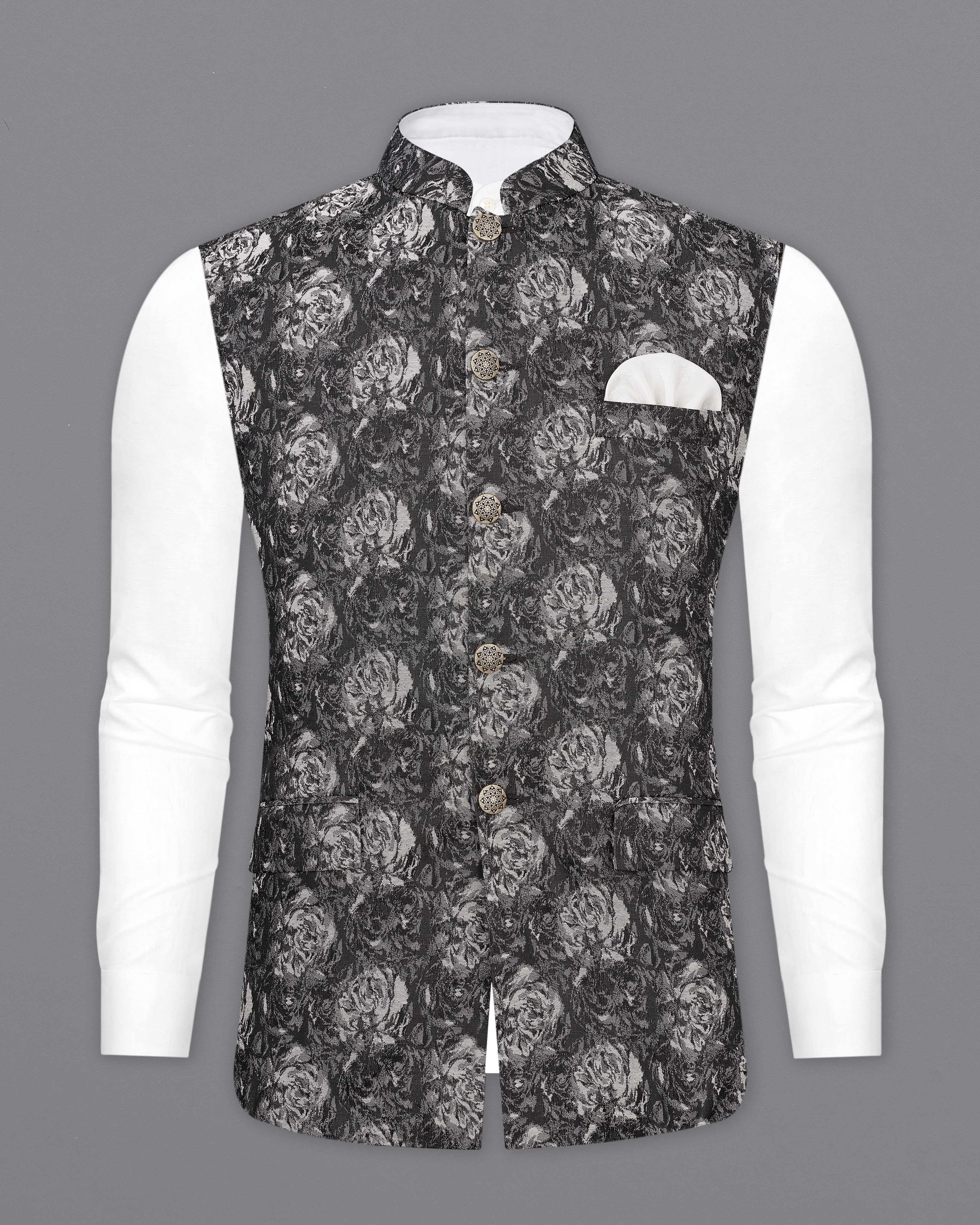 Charcoal Gray with Blue Textured Nehru Jacket WC2337-36, WC2337-38, WC2337-40, WC2337-42, WC2337-44, WC2337-46, WC2337-48, WC2337-50, WC2337-52, WC2337-54, WC2337-56, WC2337-58, WC2337-60