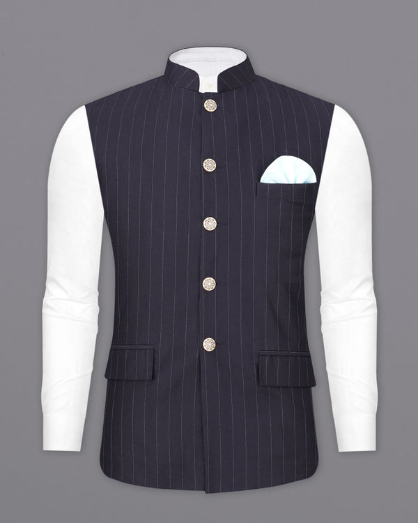 Thunder Black Striped Premium Cotton Nehru Jacket WC2440-36, WC2440-38, WC2440-40, WC2440-42, WC2440-44, WC2440-46, WC2440-48, WC2440-50, WC2440-52, WC2440-54, WC2440-44, WC2440-58, WC2440-60