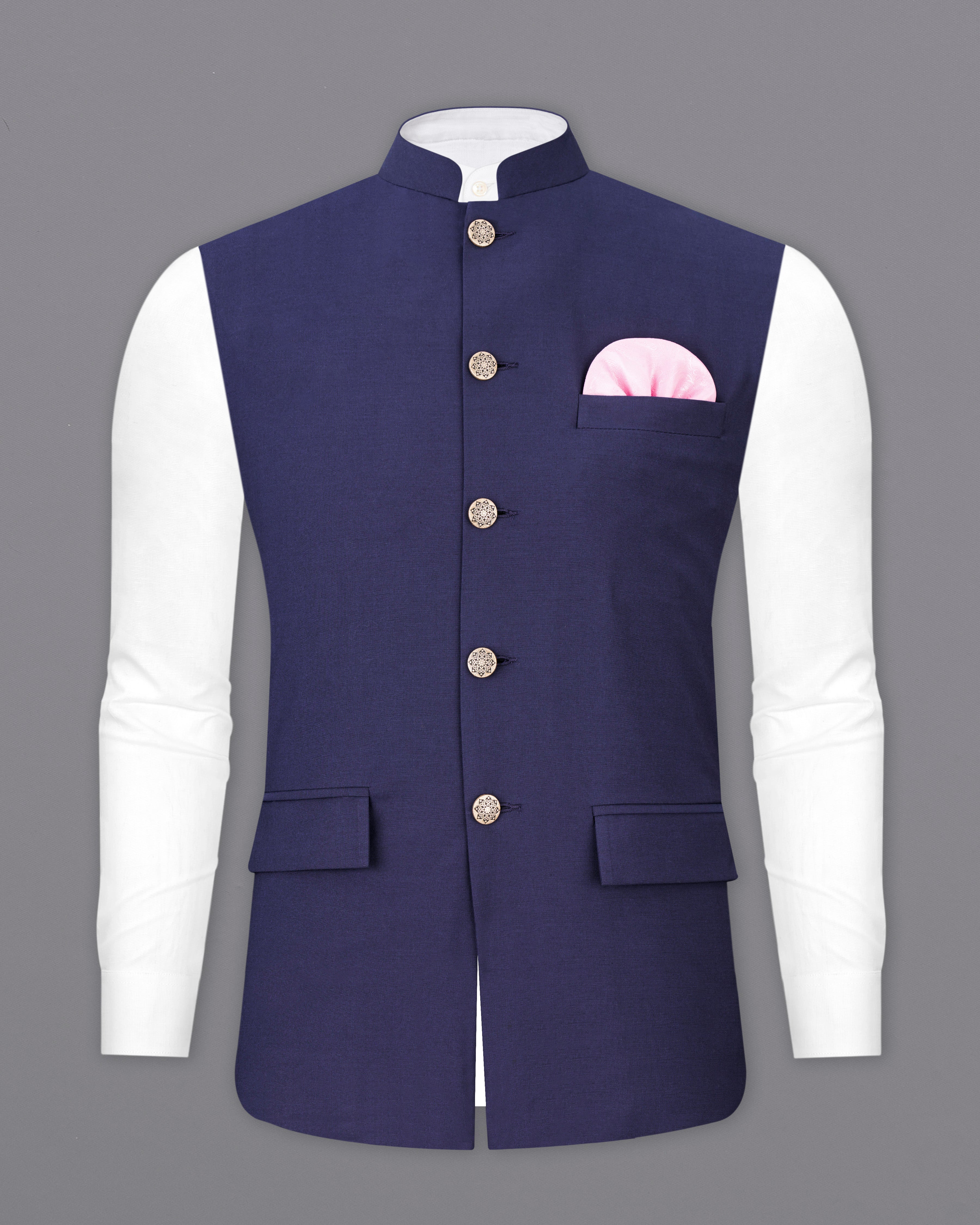 Martinique Blue Designer Nehru Jacket WC2550-36, WC2550-38, WC2550-40, WC2550-42, WC2550-44, WC2550-46, WC2550-48, WC2550-50, WC2550-52, WC2550-54, WC2550-55, WC2550-58, WC2550-60