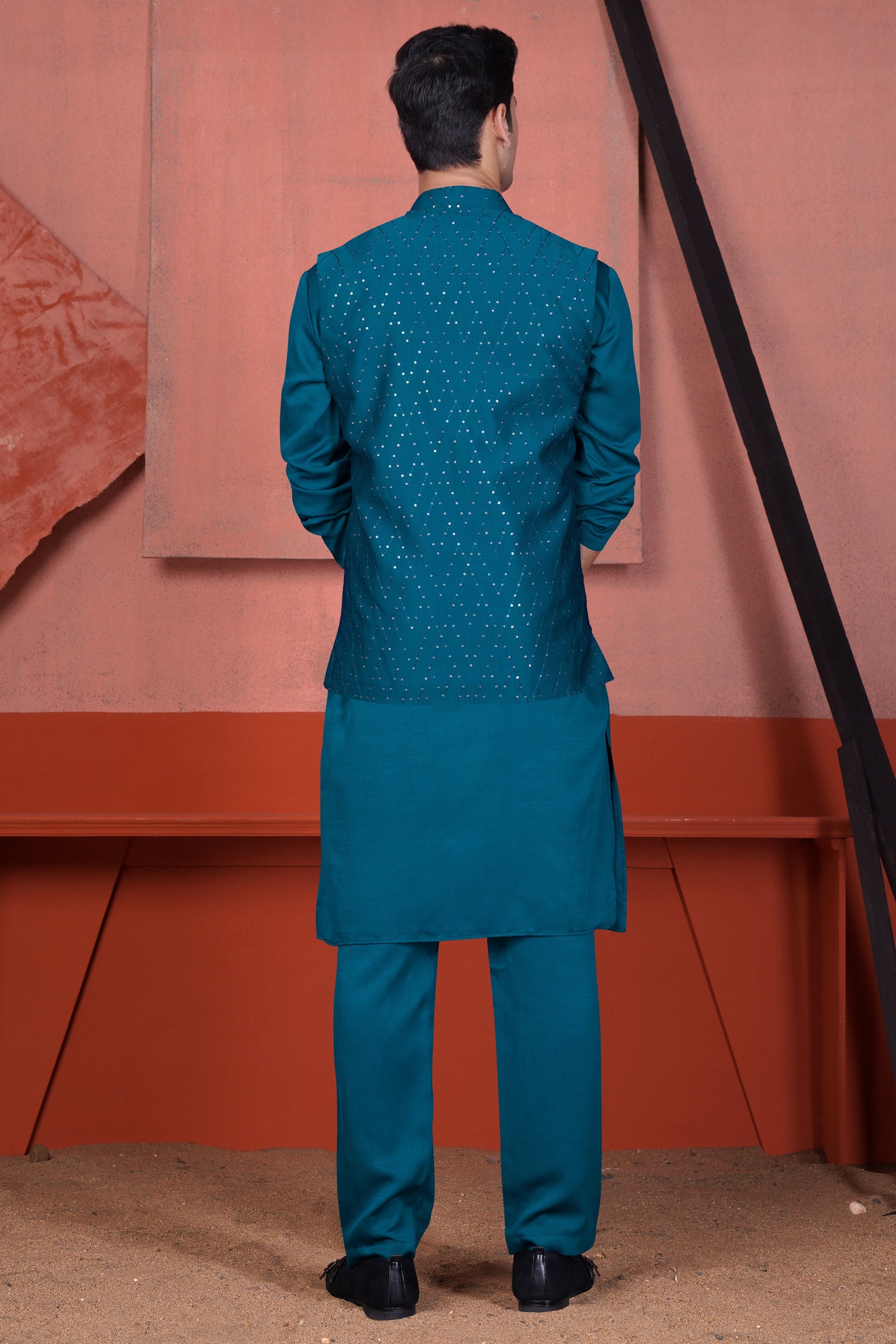 Venice Blue Tikki Work Designer Nehru Jacket