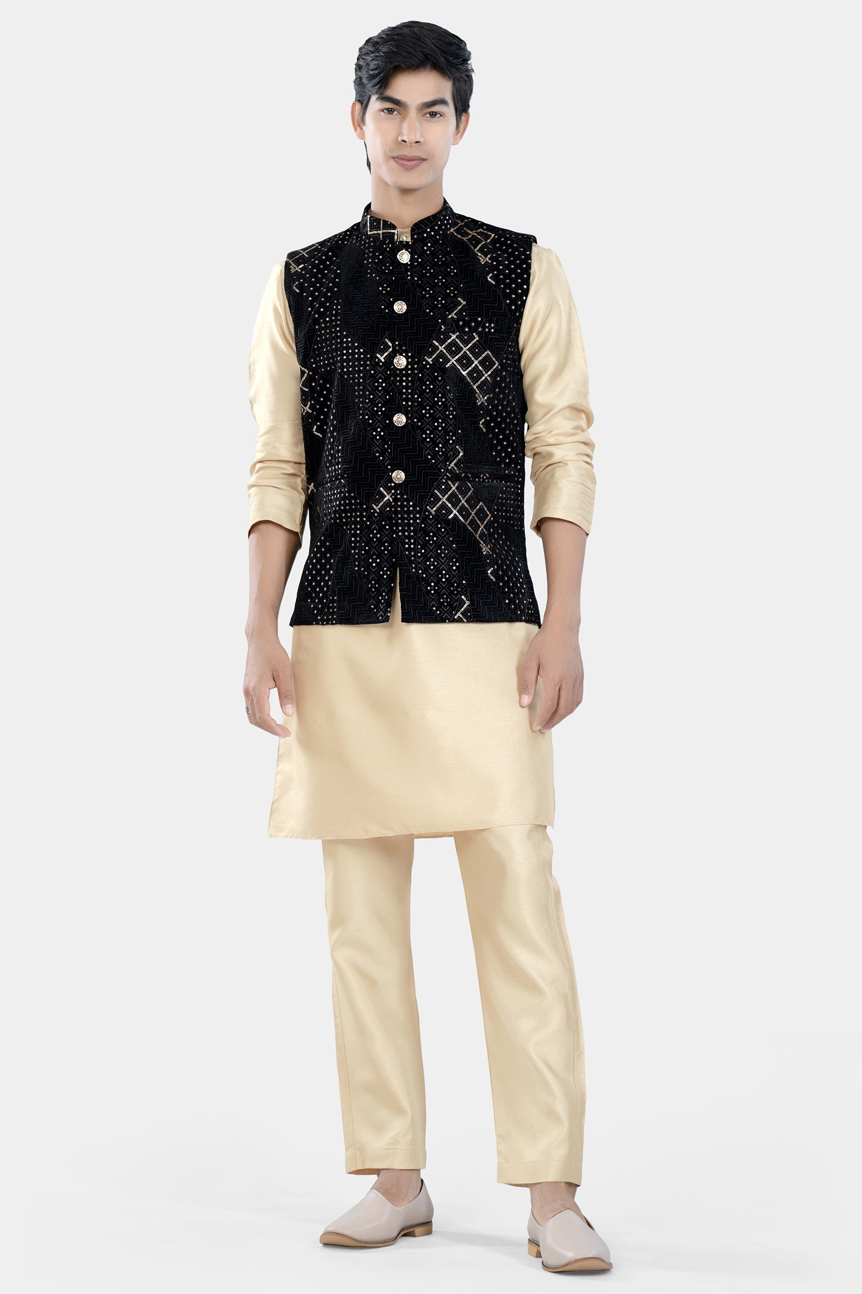 Jade Black Thread and Sequin Embroidered Designer Nehru Jacket