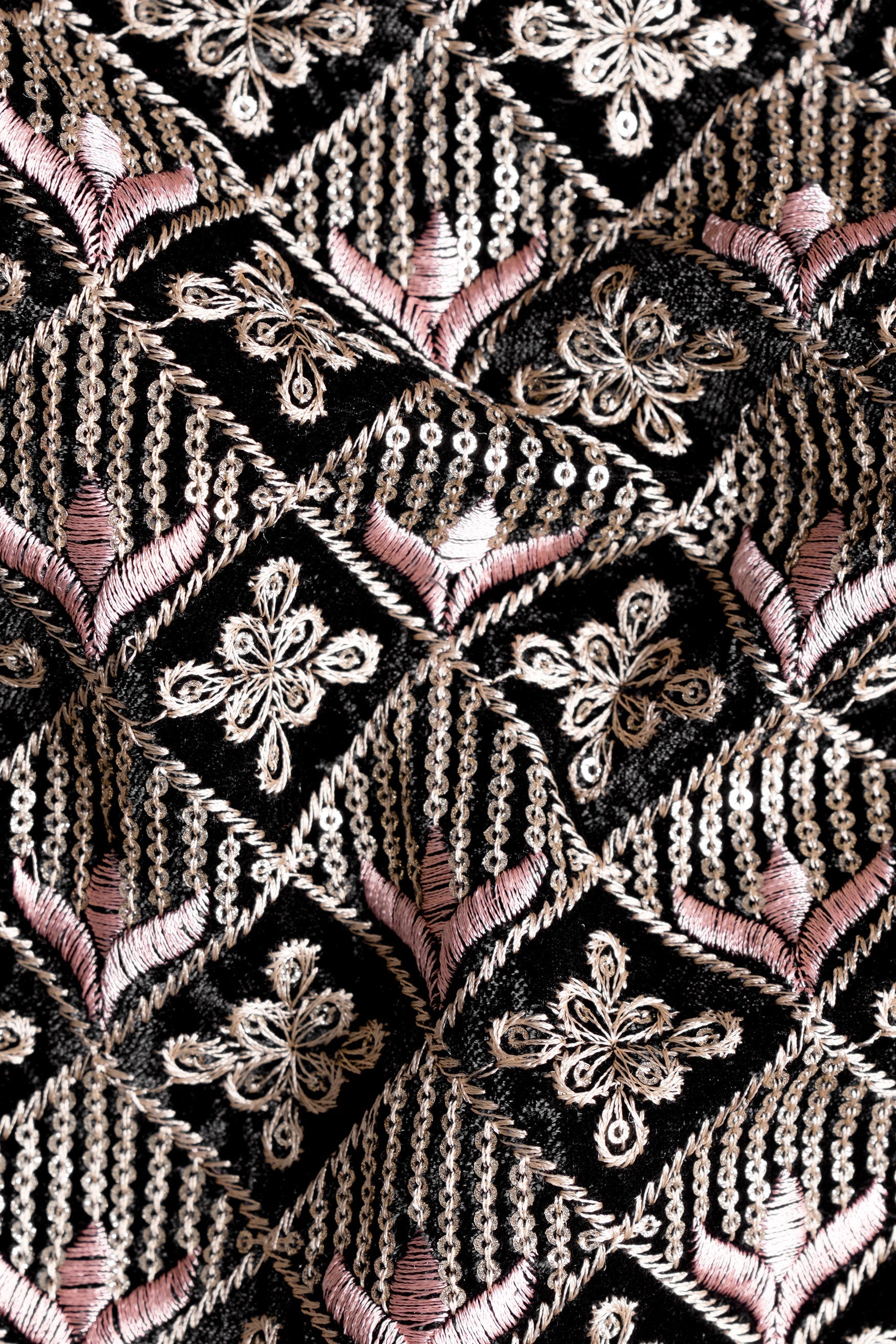 Jade Black and Tan Brown Trellis Thread and Sequin Embroidered Designer Nehru Jacket