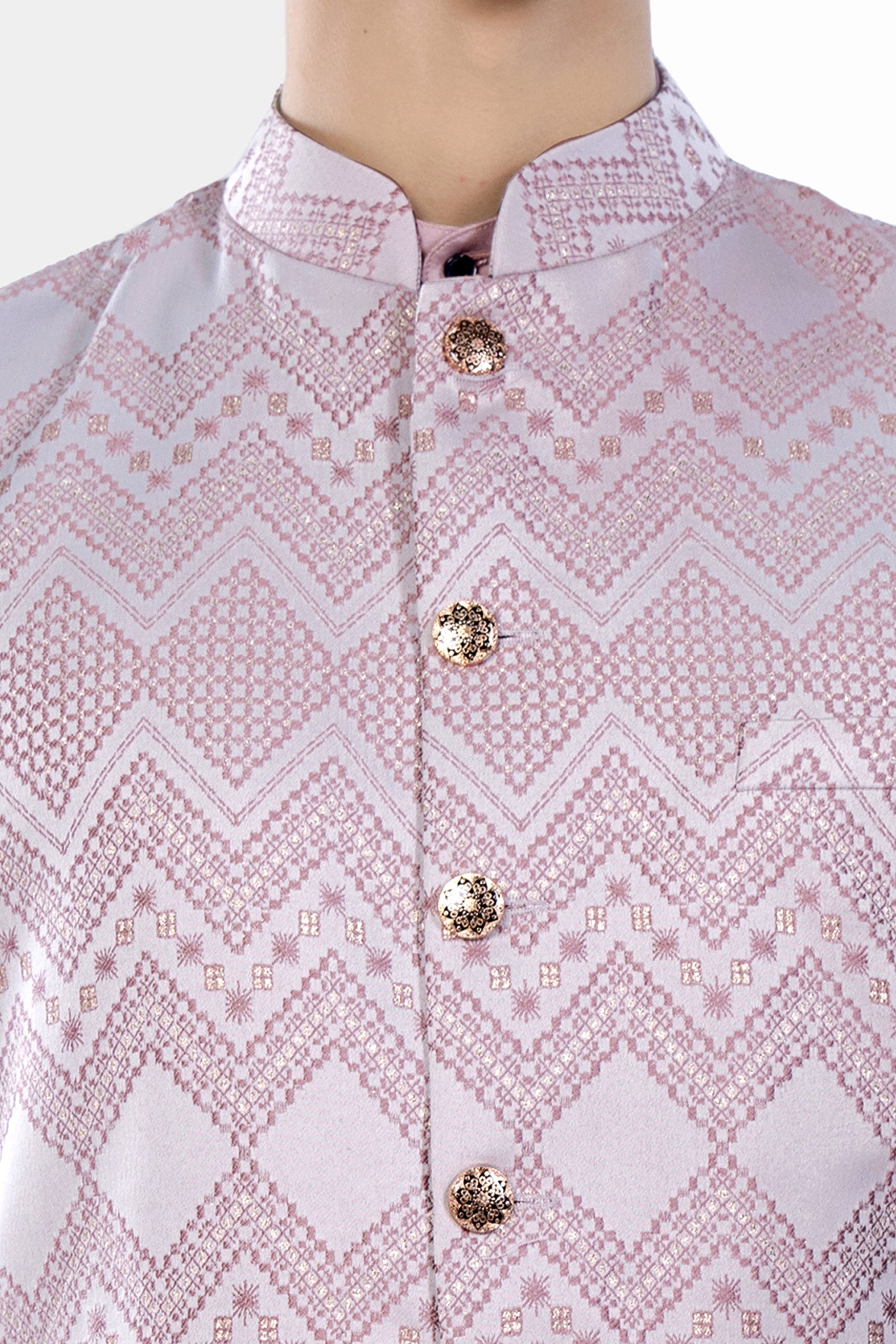 Blossom Pink Chevron Thread Embroidered Designer Nehru Jacket