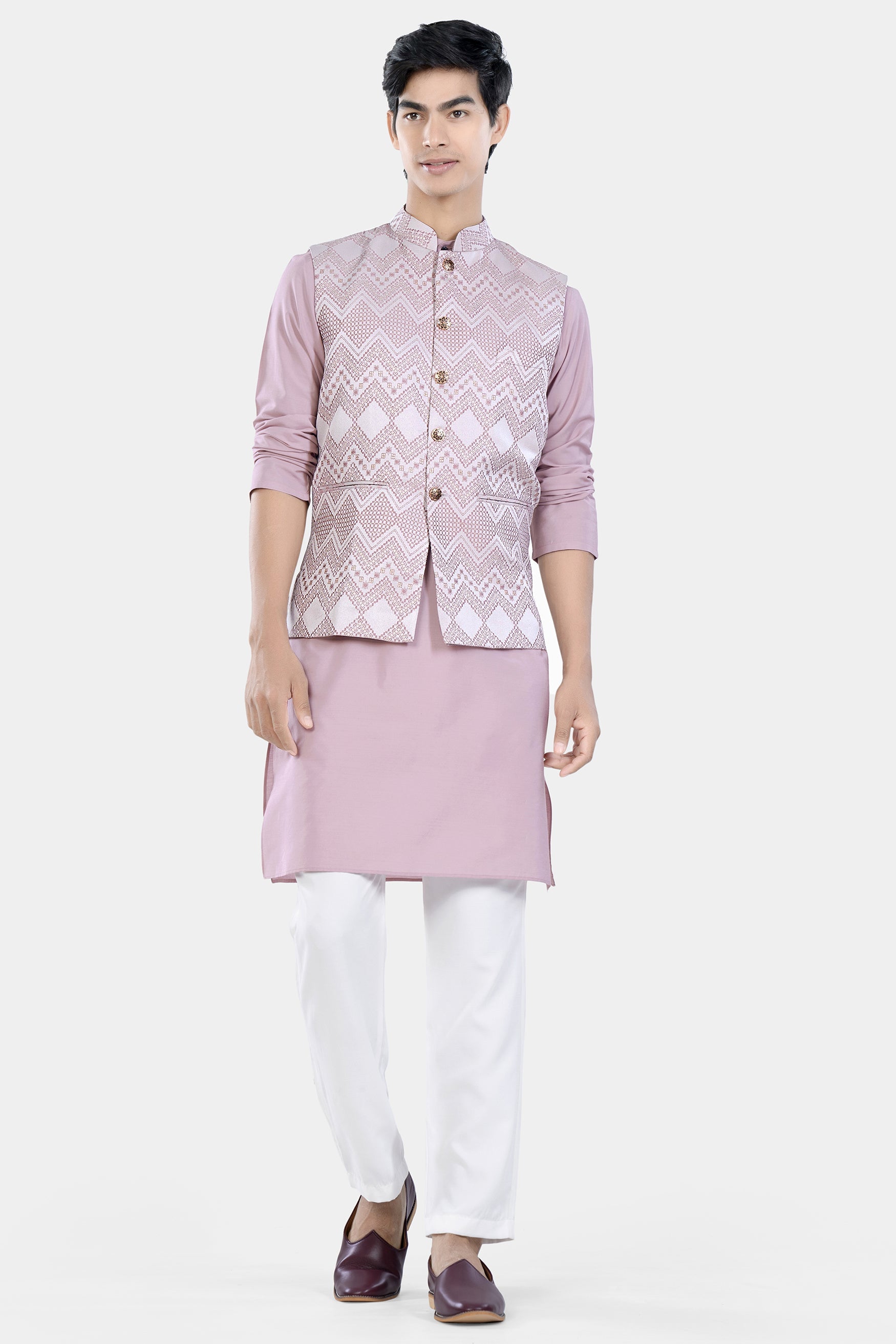 Blossom Pink Chevron Thread Embroidered Designer Nehru Jacket