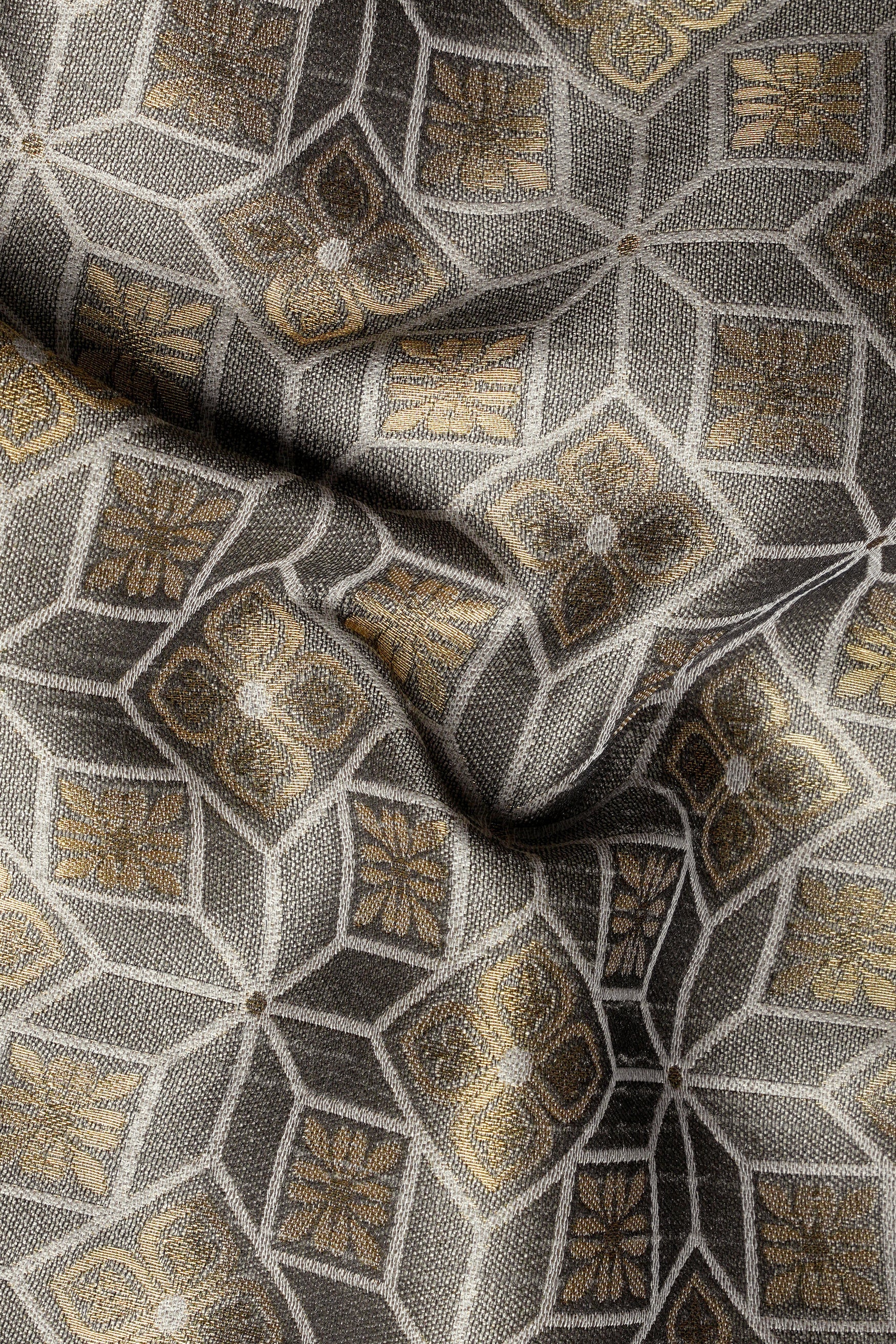 Sorrell Brown and Schooner Gray Geometric Jacquard Textured Designer Nehru Jacket